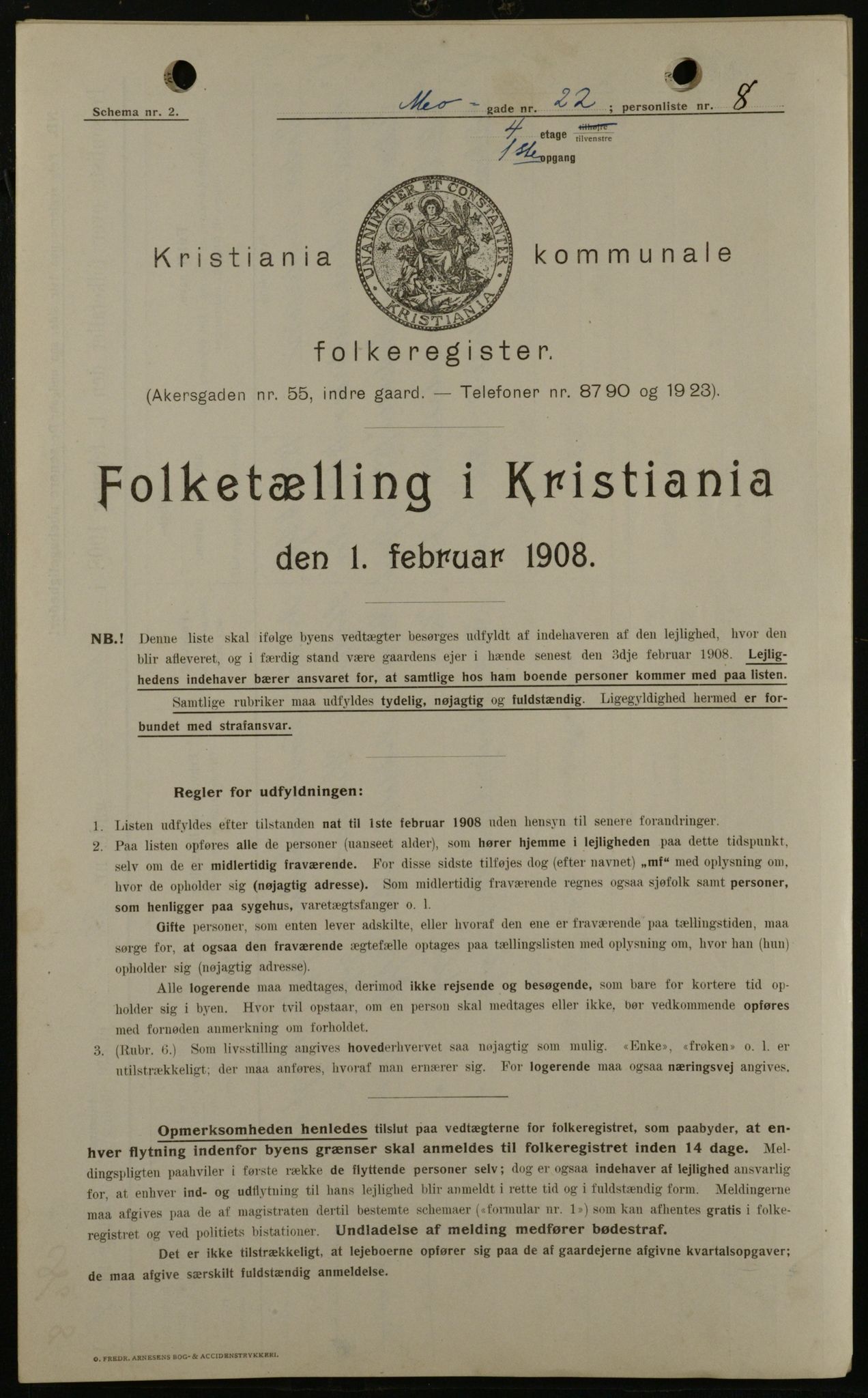 OBA, Kommunal folketelling 1.2.1908 for Kristiania kjøpstad, 1908, s. 58745