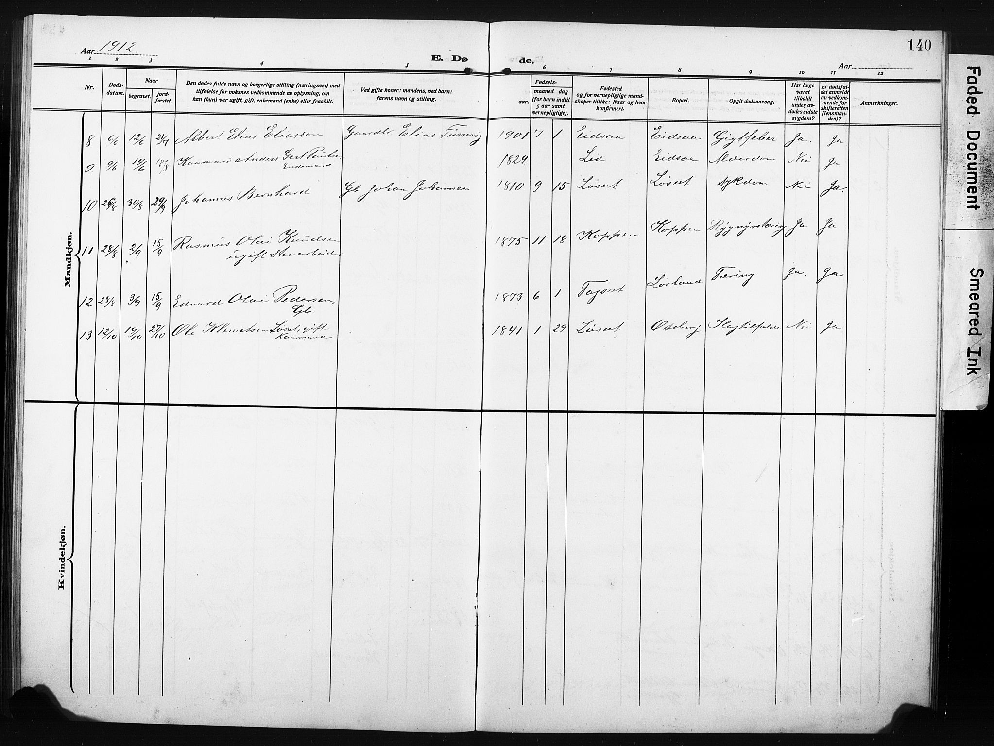 Ministerialprotokoller, klokkerbøker og fødselsregistre - Møre og Romsdal, AV/SAT-A-1454/502/L0028: Klokkerbok nr. 502C02, 1909-1932, s. 140