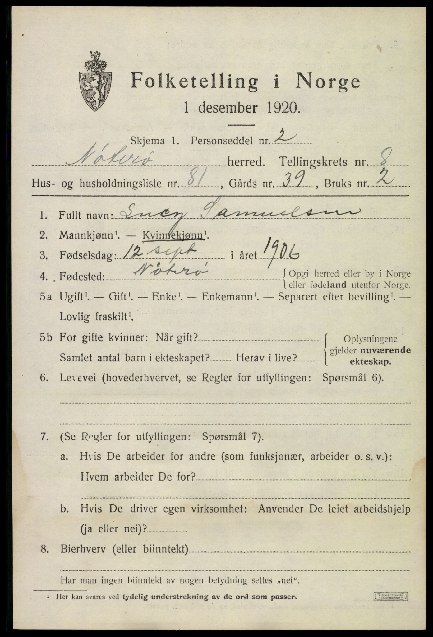 SAKO, Folketelling 1920 for 0722 Nøtterøy herred, 1920, s. 11129