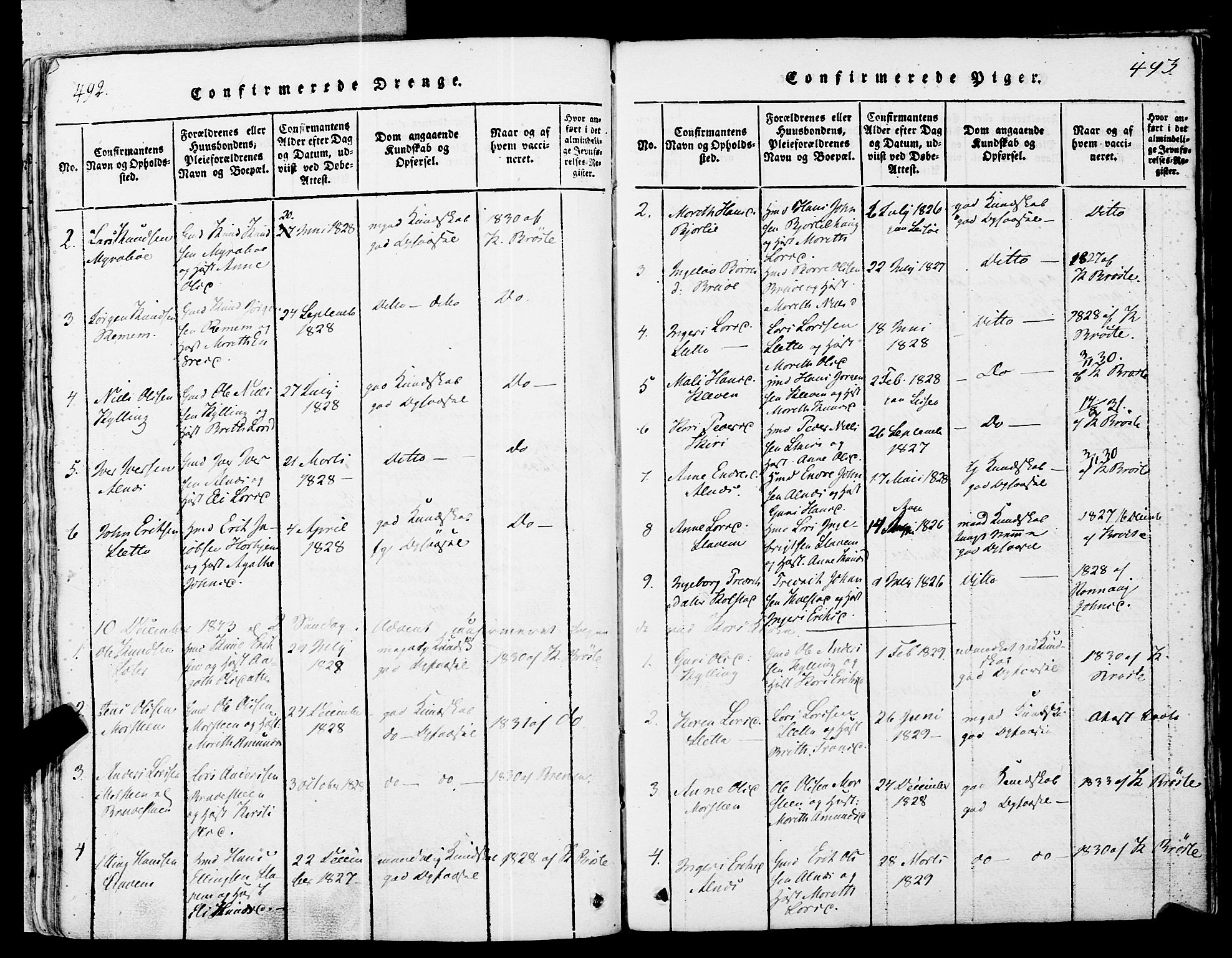 Ministerialprotokoller, klokkerbøker og fødselsregistre - Møre og Romsdal, AV/SAT-A-1454/546/L0593: Ministerialbok nr. 546A01, 1818-1853, s. 492-493