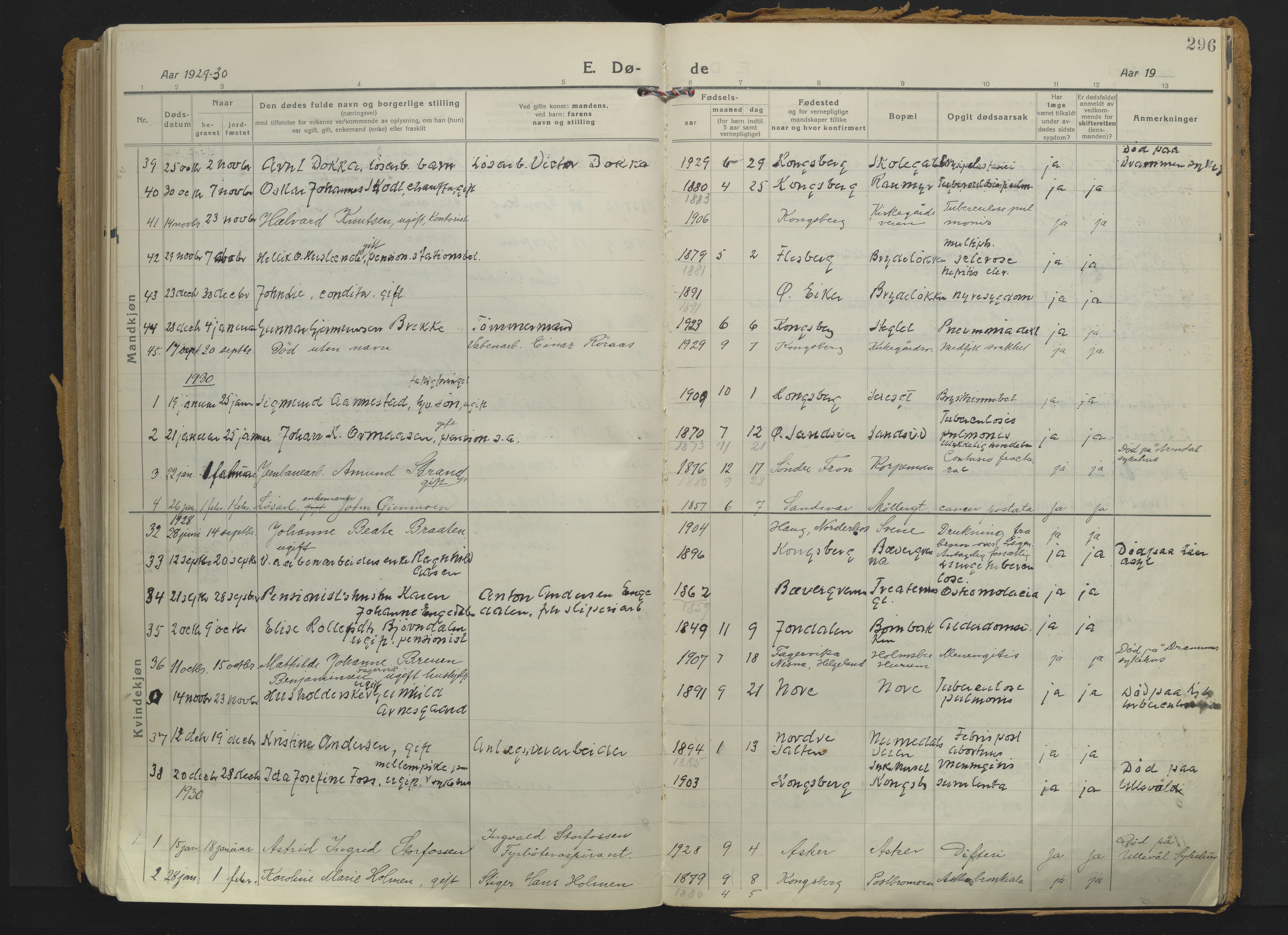 Kongsberg kirkebøker, AV/SAKO-A-22/F/Fb/L0005: Ministerialbok nr. II 5, 1918-1930, s. 296