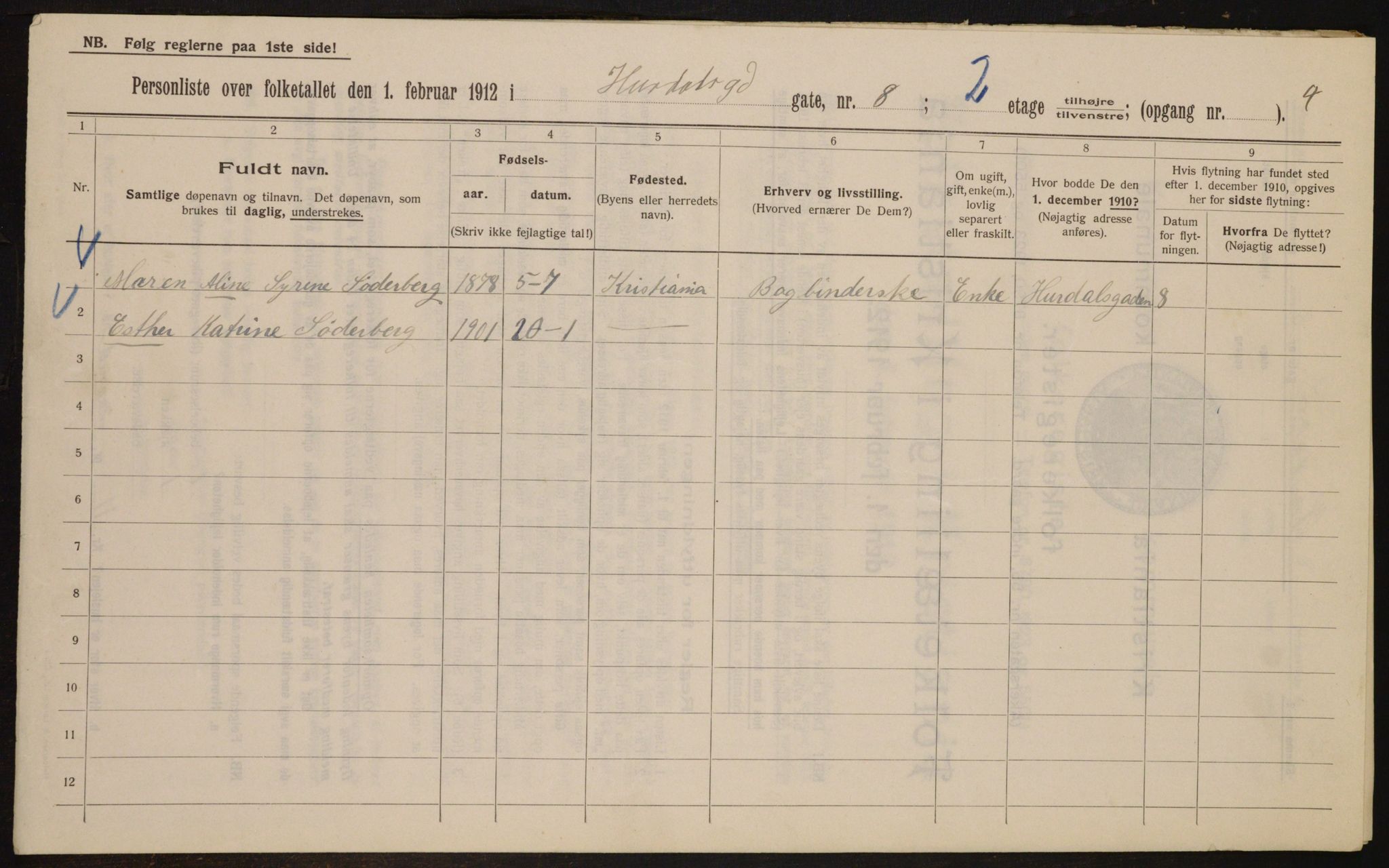 OBA, Kommunal folketelling 1.2.1912 for Kristiania, 1912, s. 42688