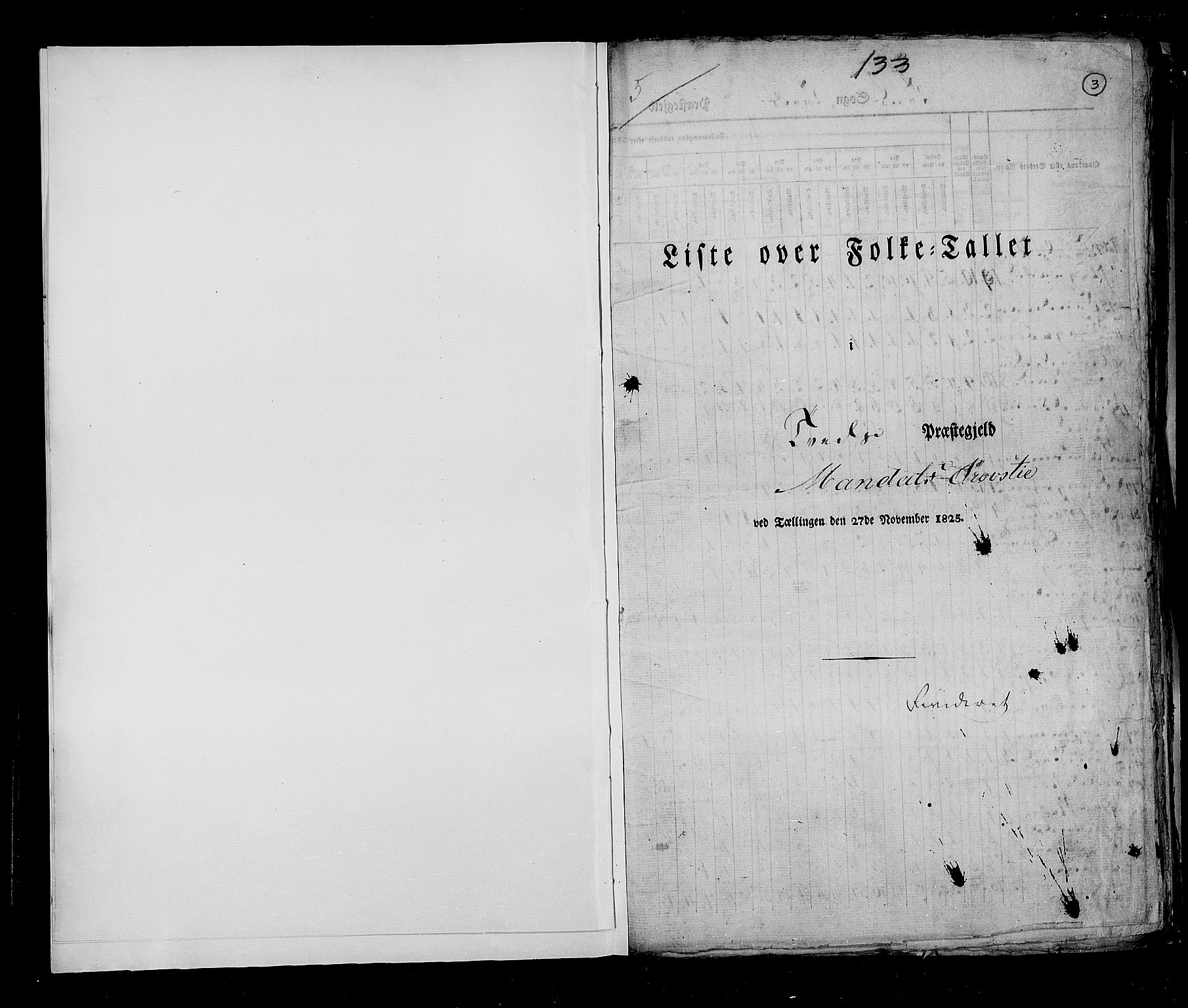 RA, Folketellingen 1825, bind 10: Nedenes og Råbyggelaget amt, 1825, s. 3