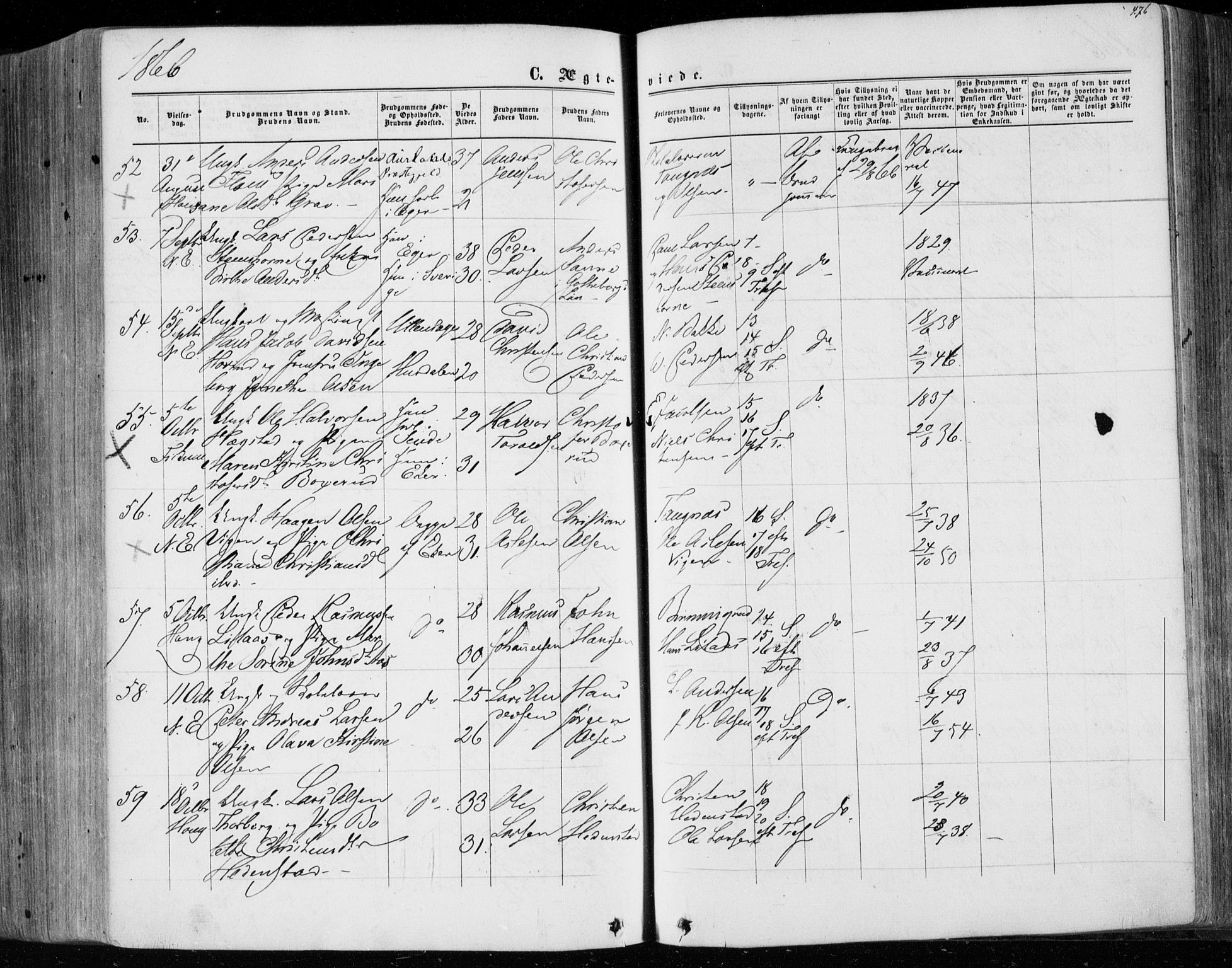 Eiker kirkebøker, AV/SAKO-A-4/F/Fa/L0016: Ministerialbok nr. I 16, 1860-1868, s. 476