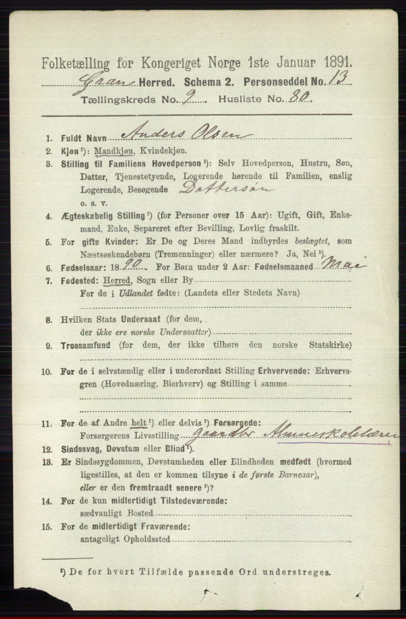 RA, Folketelling 1891 for 0534 Gran herred, 1891, s. 4566