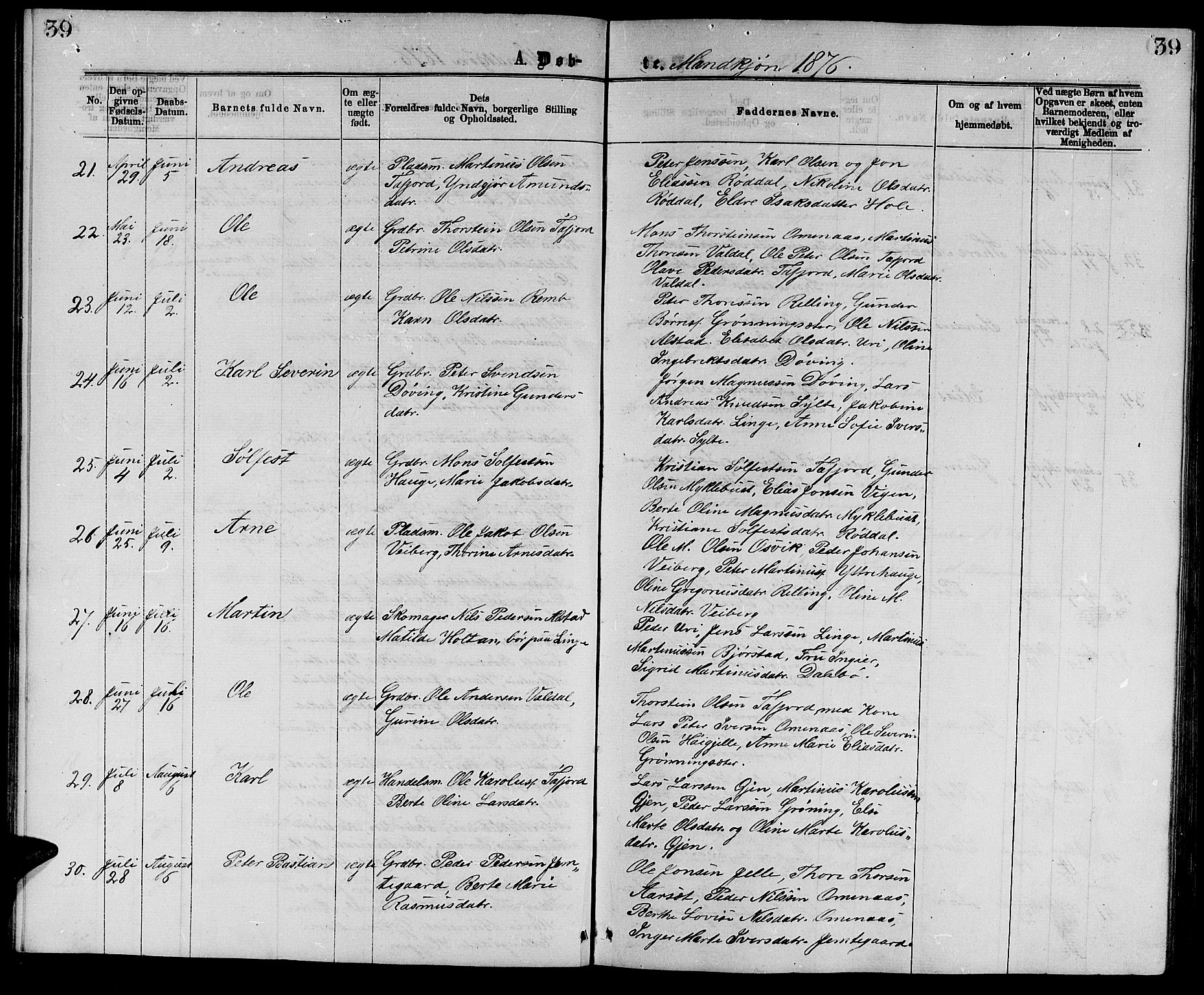 Ministerialprotokoller, klokkerbøker og fødselsregistre - Møre og Romsdal, SAT/A-1454/519/L0262: Klokkerbok nr. 519C03, 1866-1884, s. 39