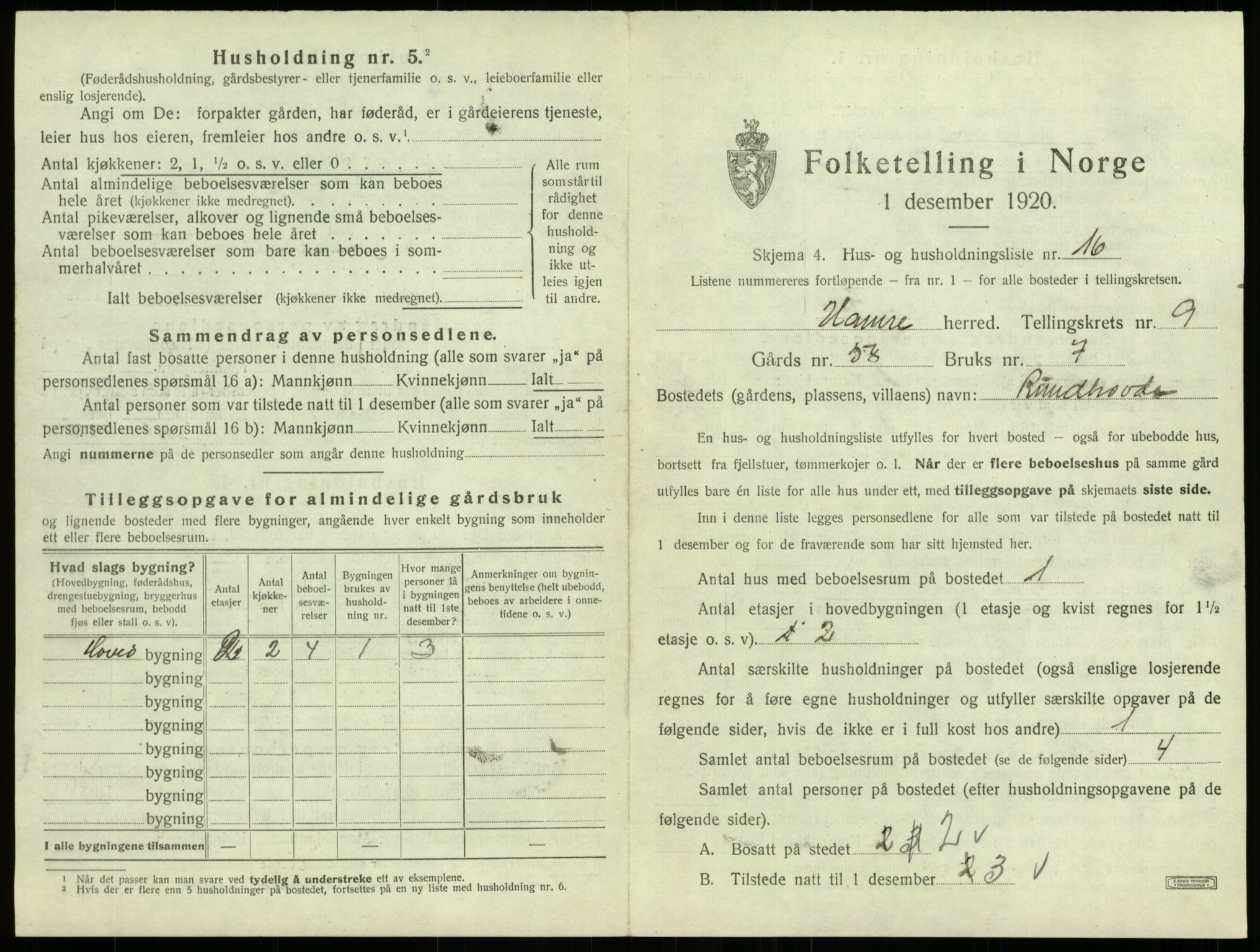 SAB, Folketelling 1920 for 1254 Hamre herred, 1920, s. 742