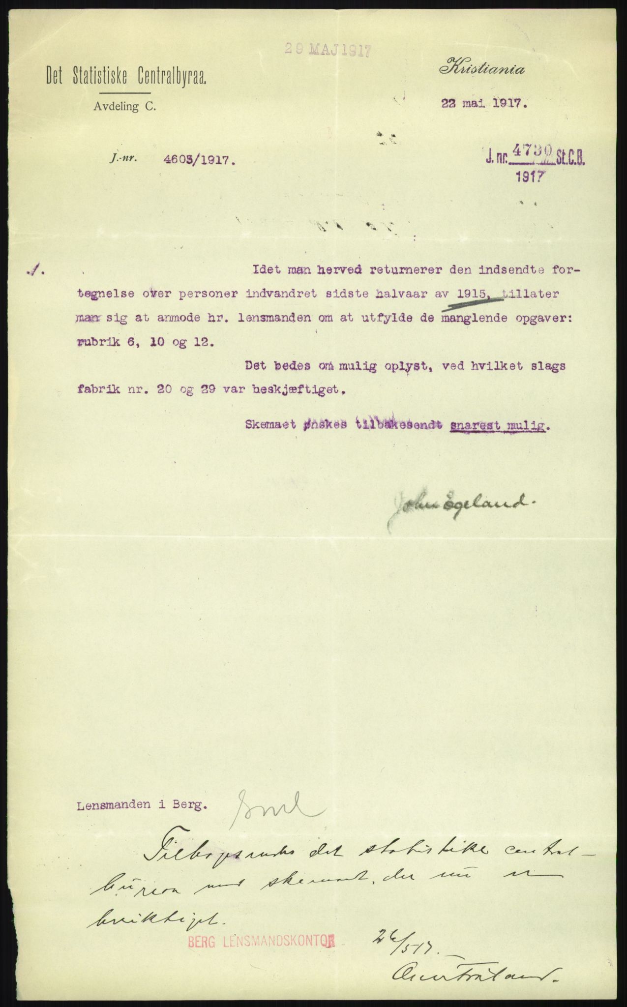 Statistisk sentralbyrå, Sosioøkonomiske emner, Folketellinger, boliger og boforhold, AV/RA-S-2231/F/Fa/L0001: Innvandring. Navn/fylkesvis, 1915, s. 71