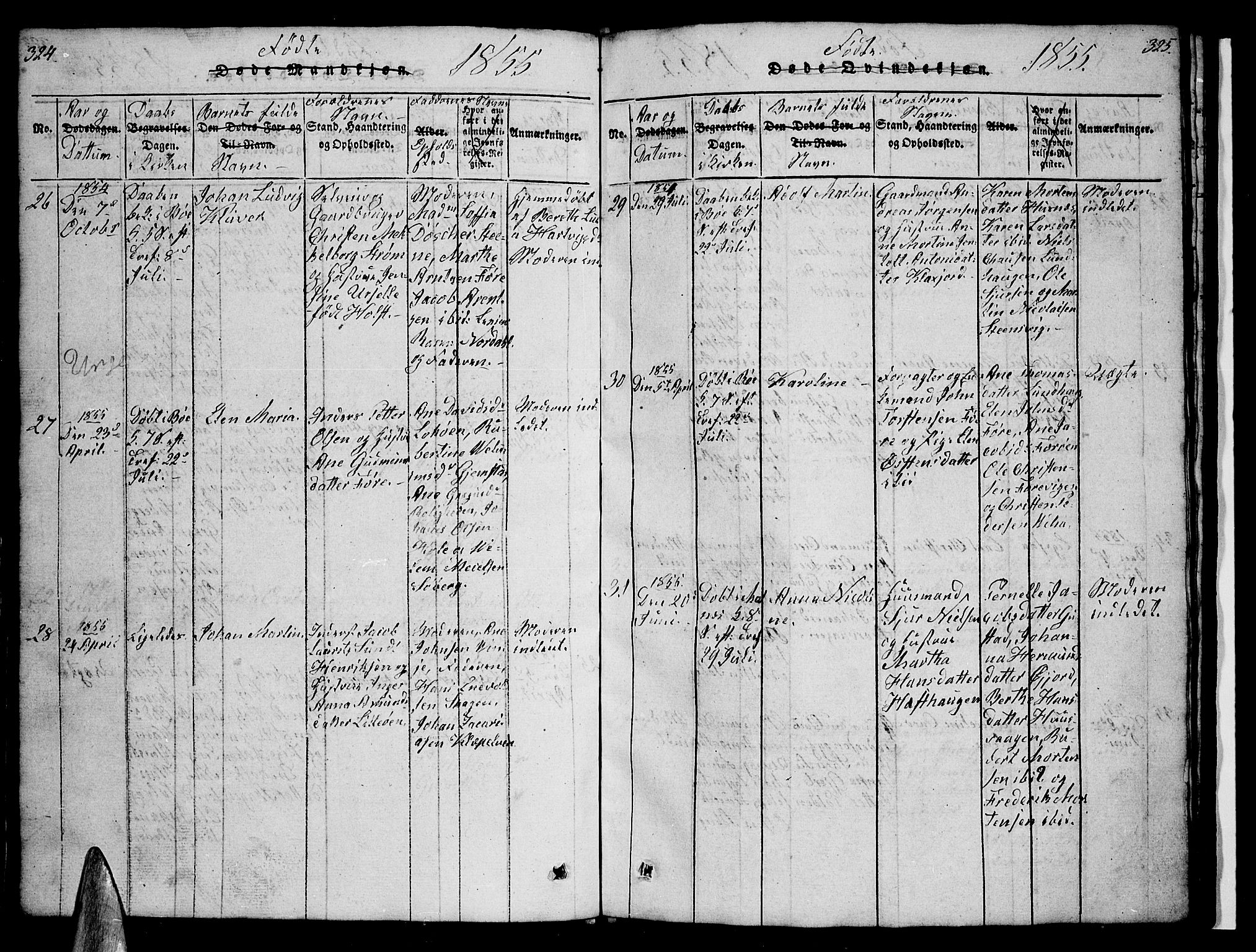 Ministerialprotokoller, klokkerbøker og fødselsregistre - Nordland, SAT/A-1459/891/L1312: Klokkerbok nr. 891C01, 1820-1856, s. 324-325