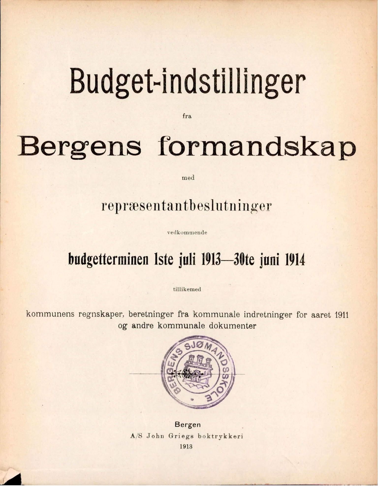 Bergen kommune. Formannskapet, BBA/A-0003/Ad/L0087: Bergens Kommuneforhandlinger, hele 1912 og første halvår i 1913, bind II, 1912-1913