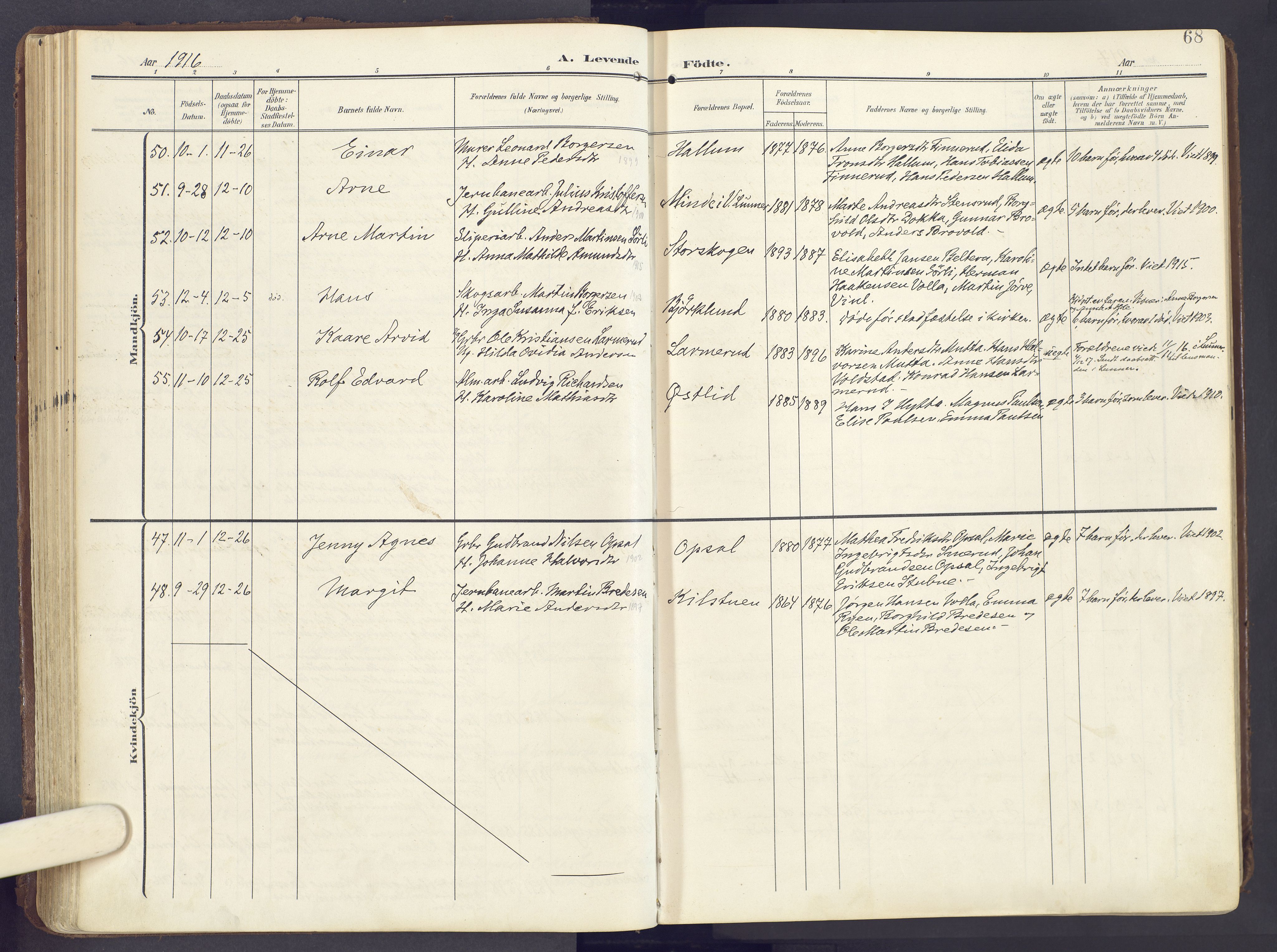 Lunner prestekontor, AV/SAH-PREST-118/H/Ha/Haa/L0001: Ministerialbok nr. 1, 1907-1922, s. 68