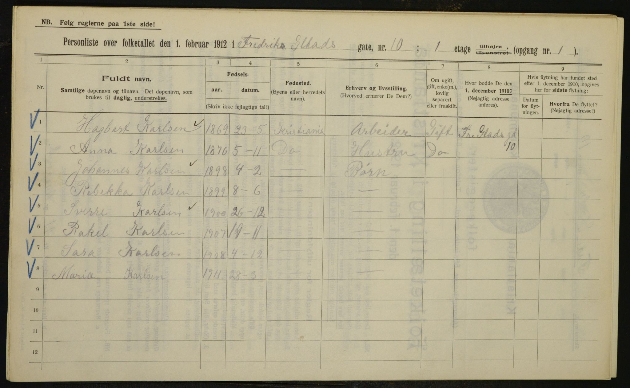 OBA, Kommunal folketelling 1.2.1912 for Kristiania, 1912, s. 26555