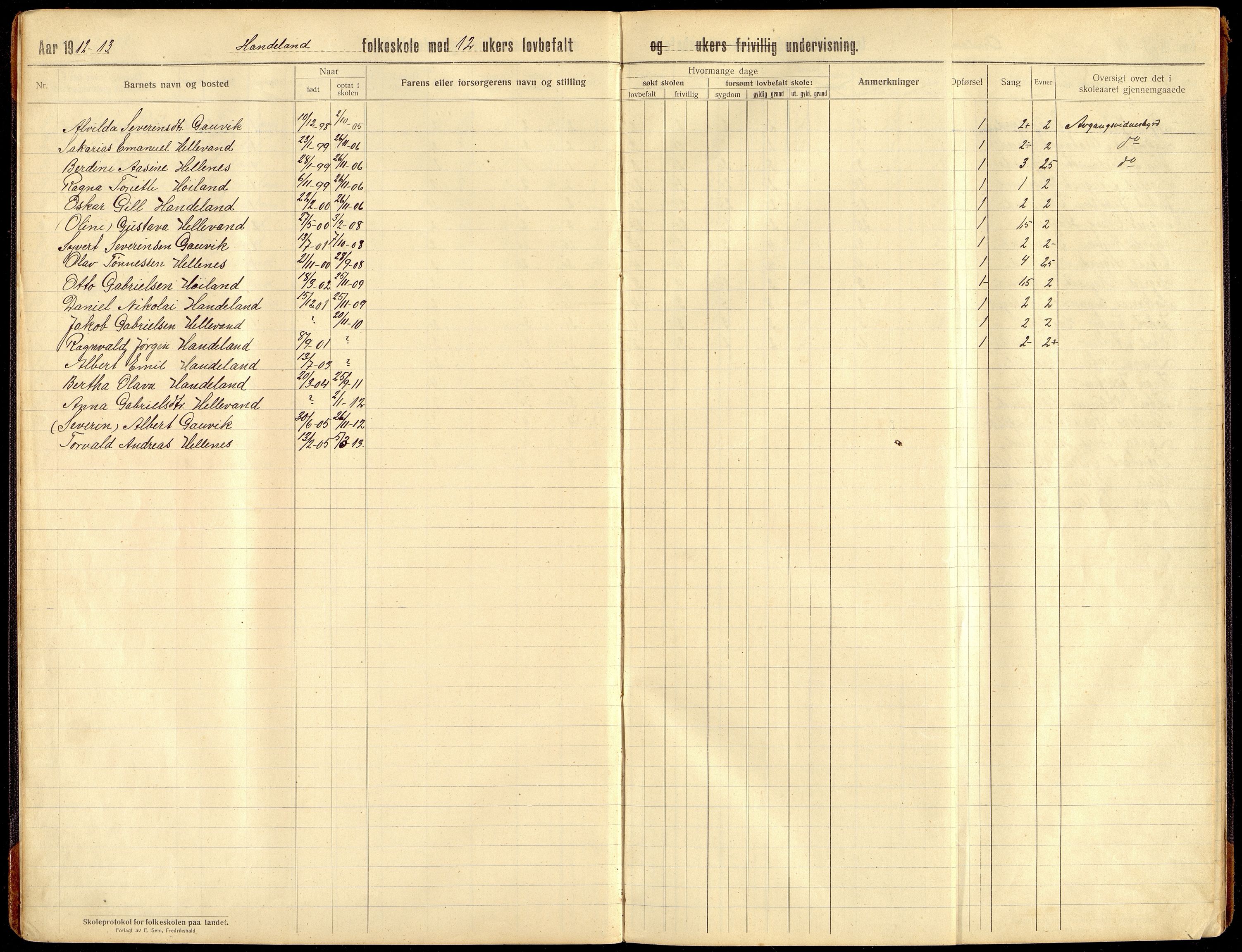 Lyngdal kommune - Tjomsland Skolekrets, ARKSOR/1032LG553/H/L0004: Skoleprotokoll (d), 1912-1922