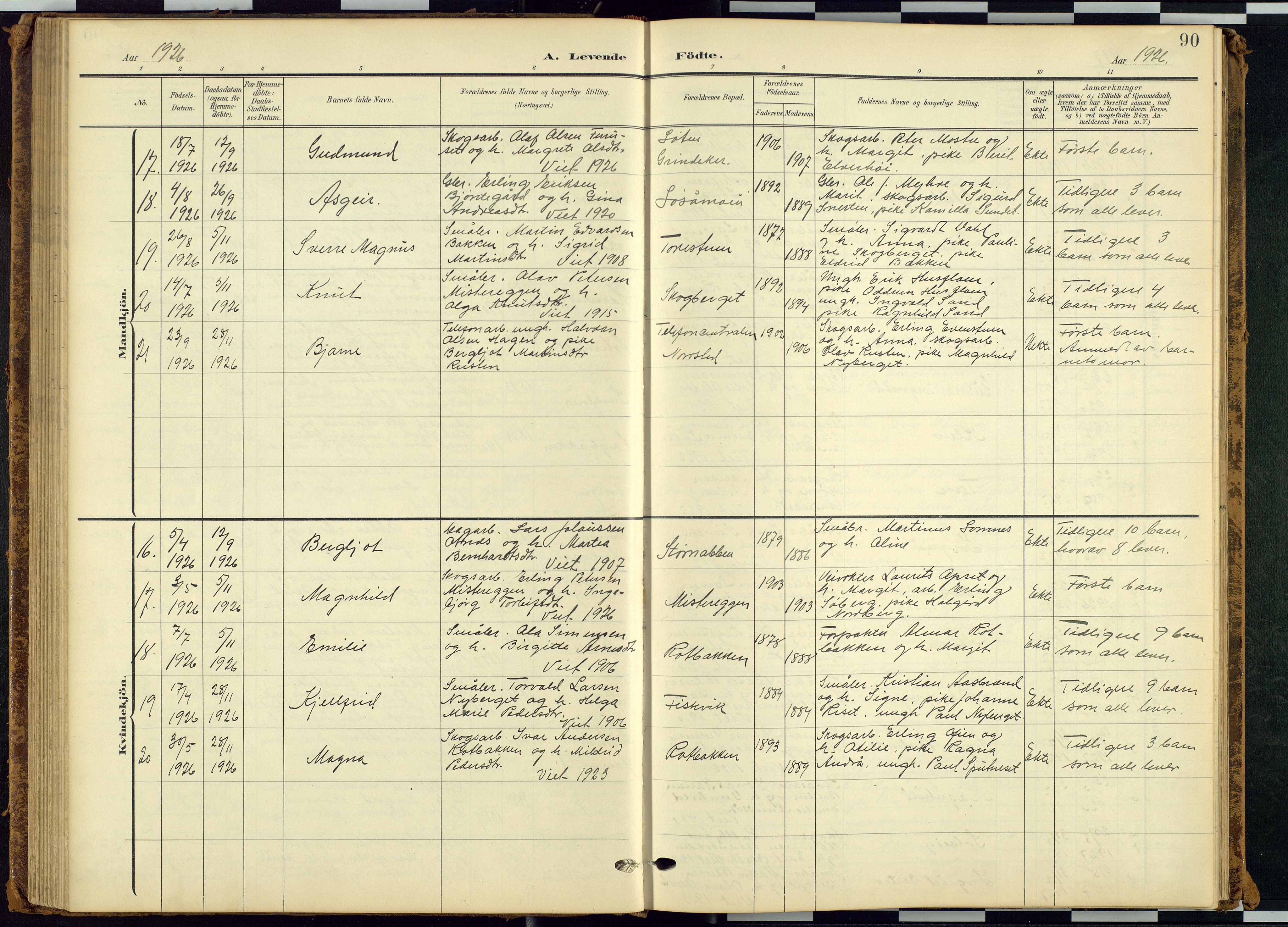 Rendalen prestekontor, AV/SAH-PREST-054/H/Ha/Hab/L0010: Klokkerbok nr. 10, 1903-1940, s. 90