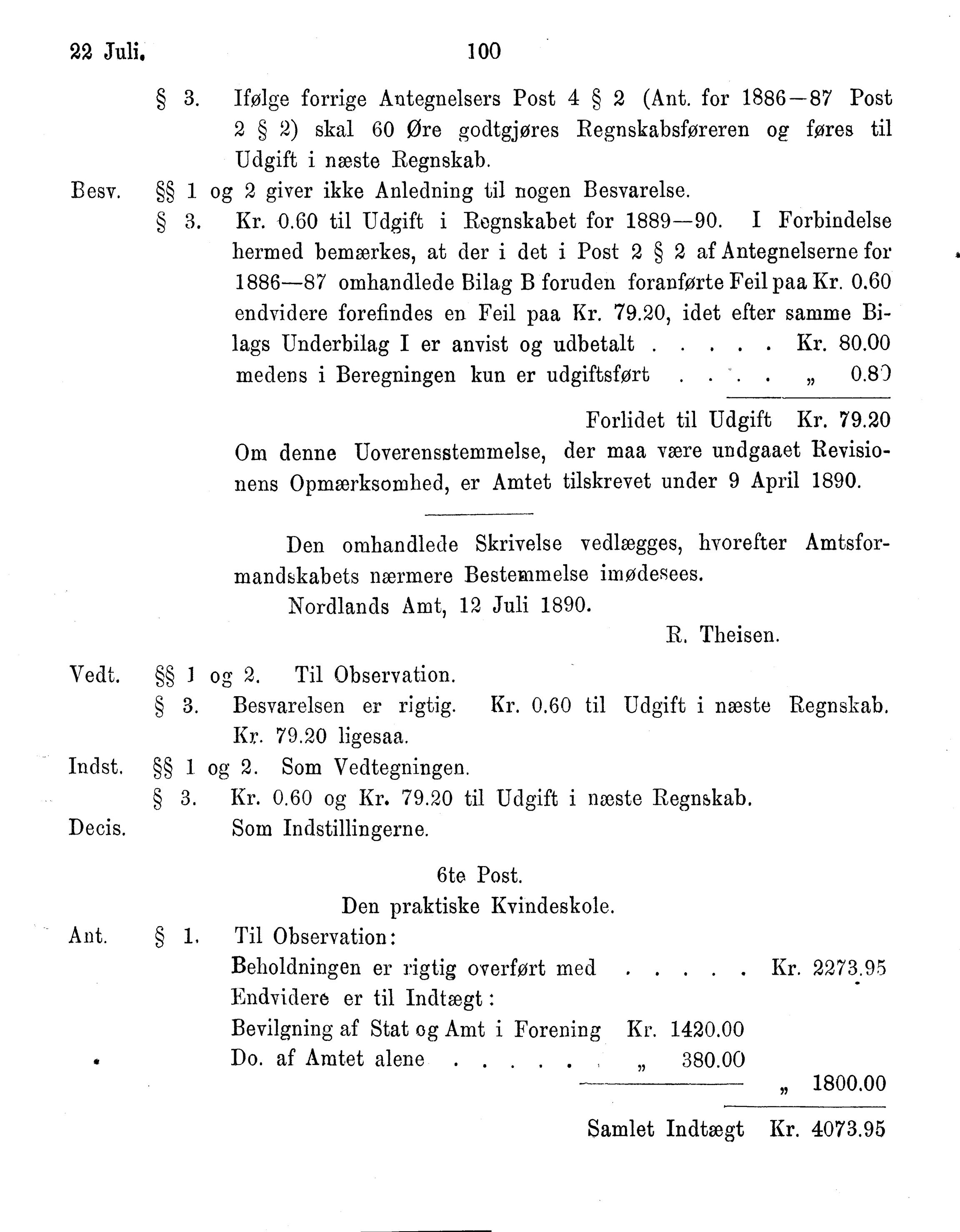 Nordland Fylkeskommune. Fylkestinget, AIN/NFK-17/176/A/Ac/L0015: Fylkestingsforhandlinger 1886-1890, 1886-1890