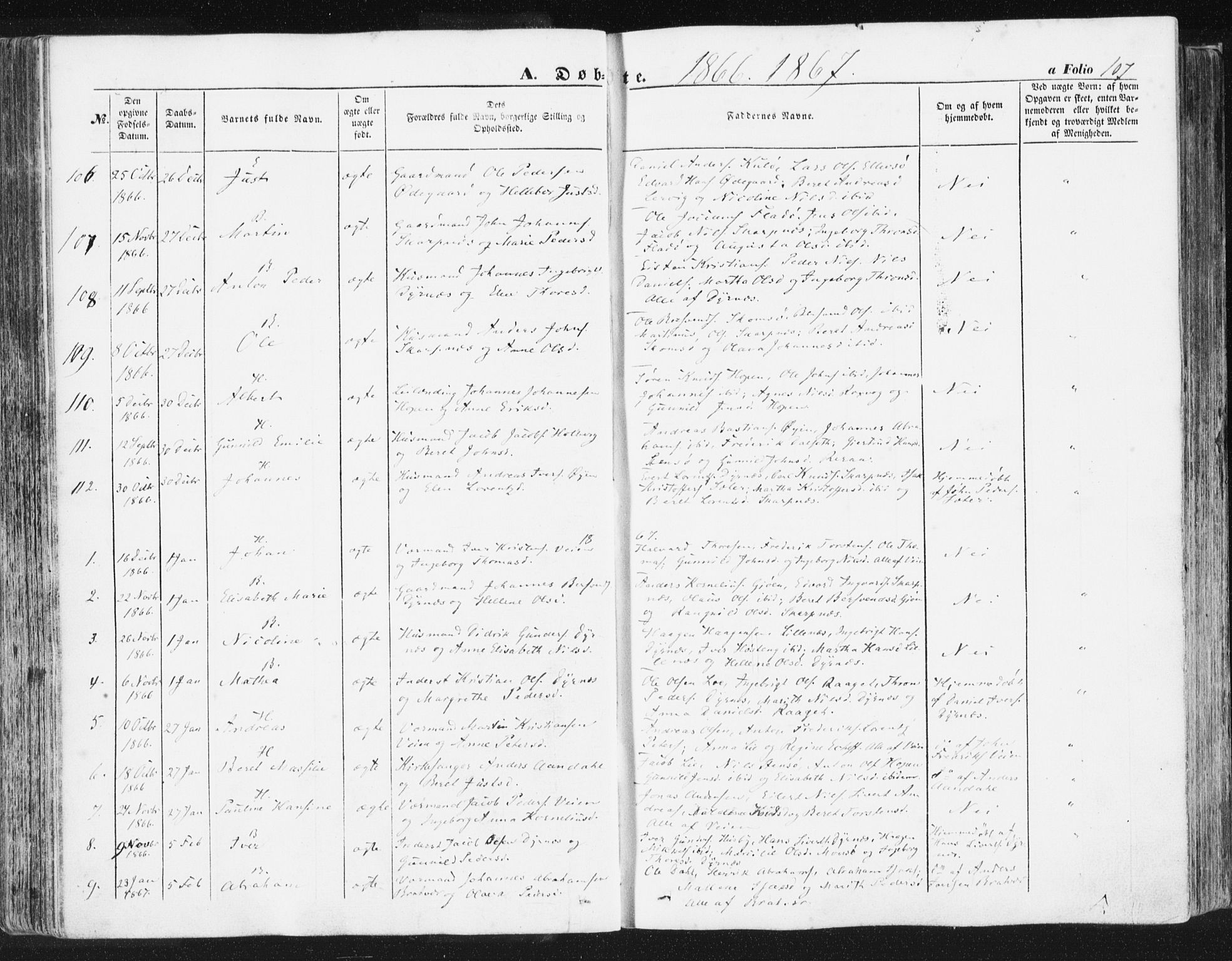 Ministerialprotokoller, klokkerbøker og fødselsregistre - Møre og Romsdal, SAT/A-1454/581/L0937: Ministerialbok nr. 581A05, 1853-1872, s. 107