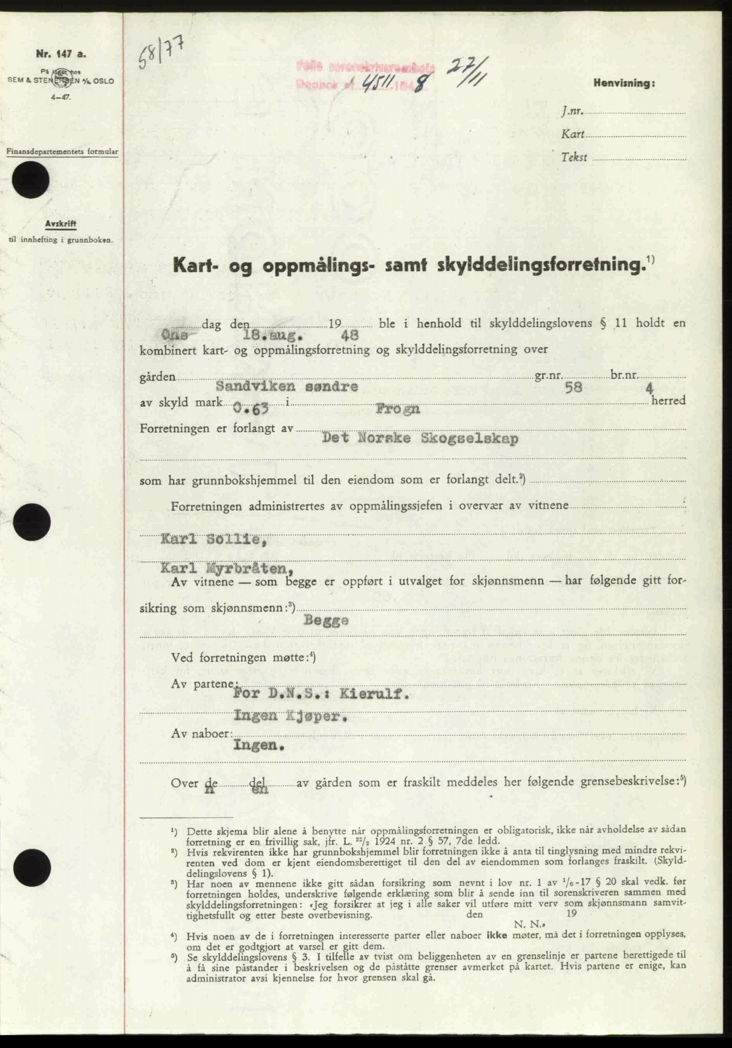 Follo sorenskriveri, SAO/A-10274/G/Ga/Gaa/L0085: Pantebok nr. I 85, 1948-1948, Dagboknr: 4511/1948