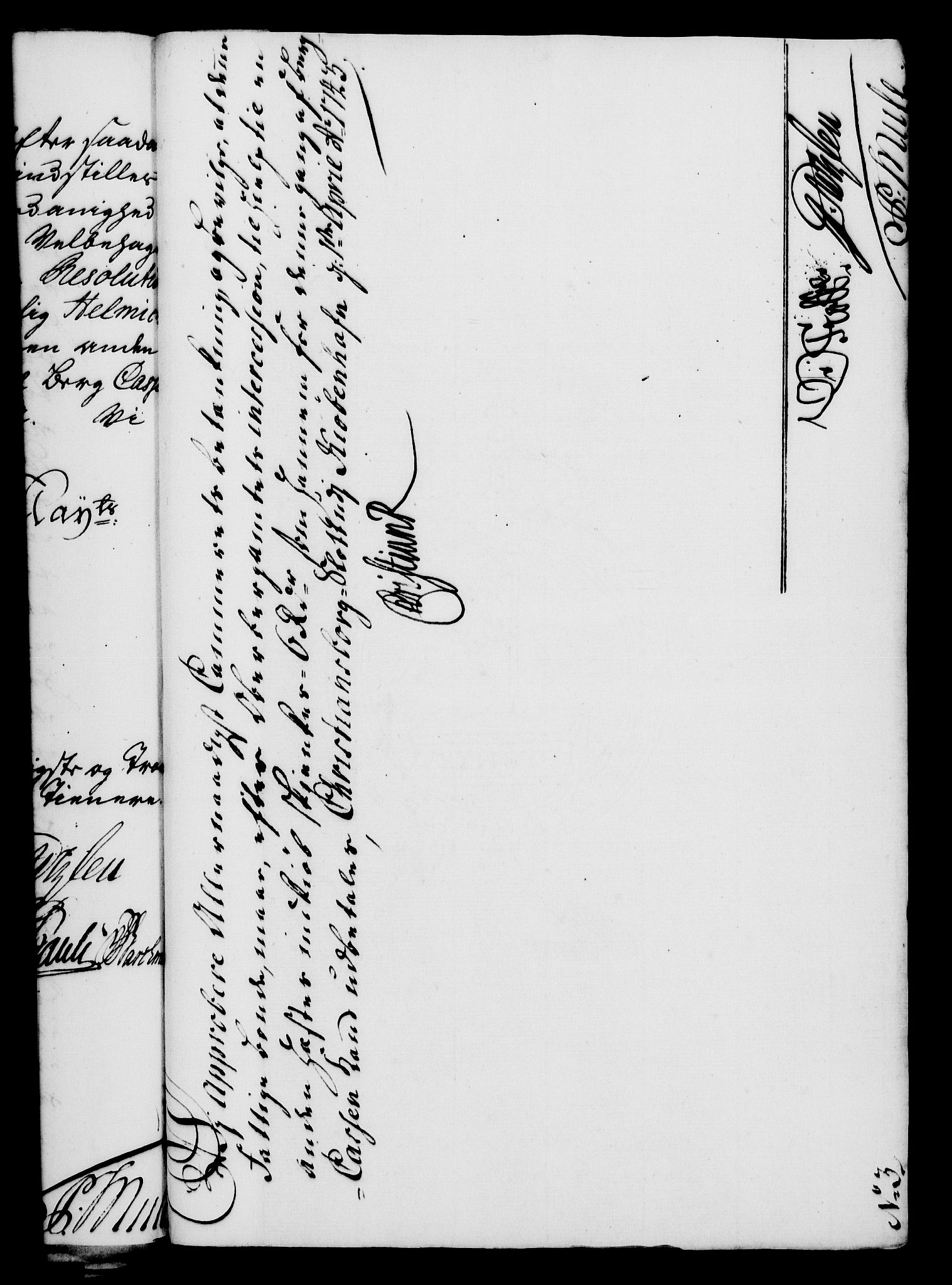 Rentekammeret, Kammerkanselliet, AV/RA-EA-3111/G/Gf/Gfa/L0026: Norsk relasjons- og resolusjonsprotokoll (merket RK 52.26), 1743, s. 185