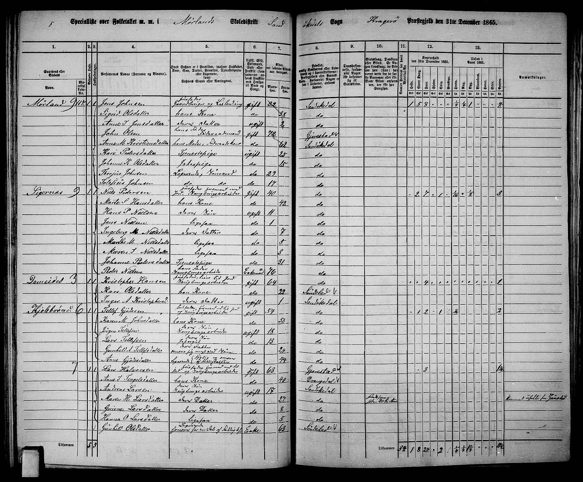 RA, Folketelling 1865 for 0816L Kragerø prestegjeld, Sannidal sokn og Skåtøy sokn, 1865, s. 69