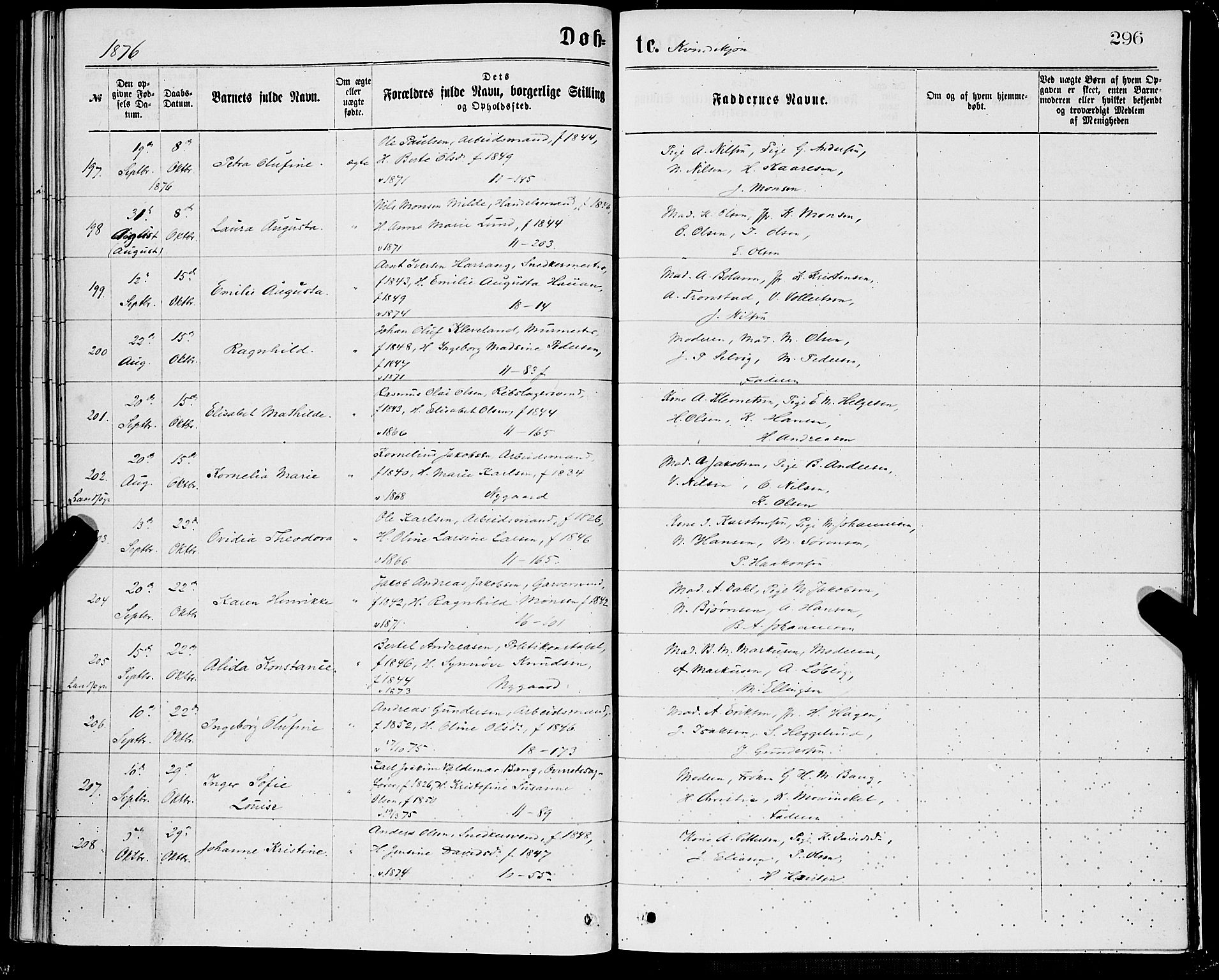 Domkirken sokneprestembete, AV/SAB-A-74801/H/Hab/L0013: Klokkerbok nr. B 6, 1869-1876, s. 296