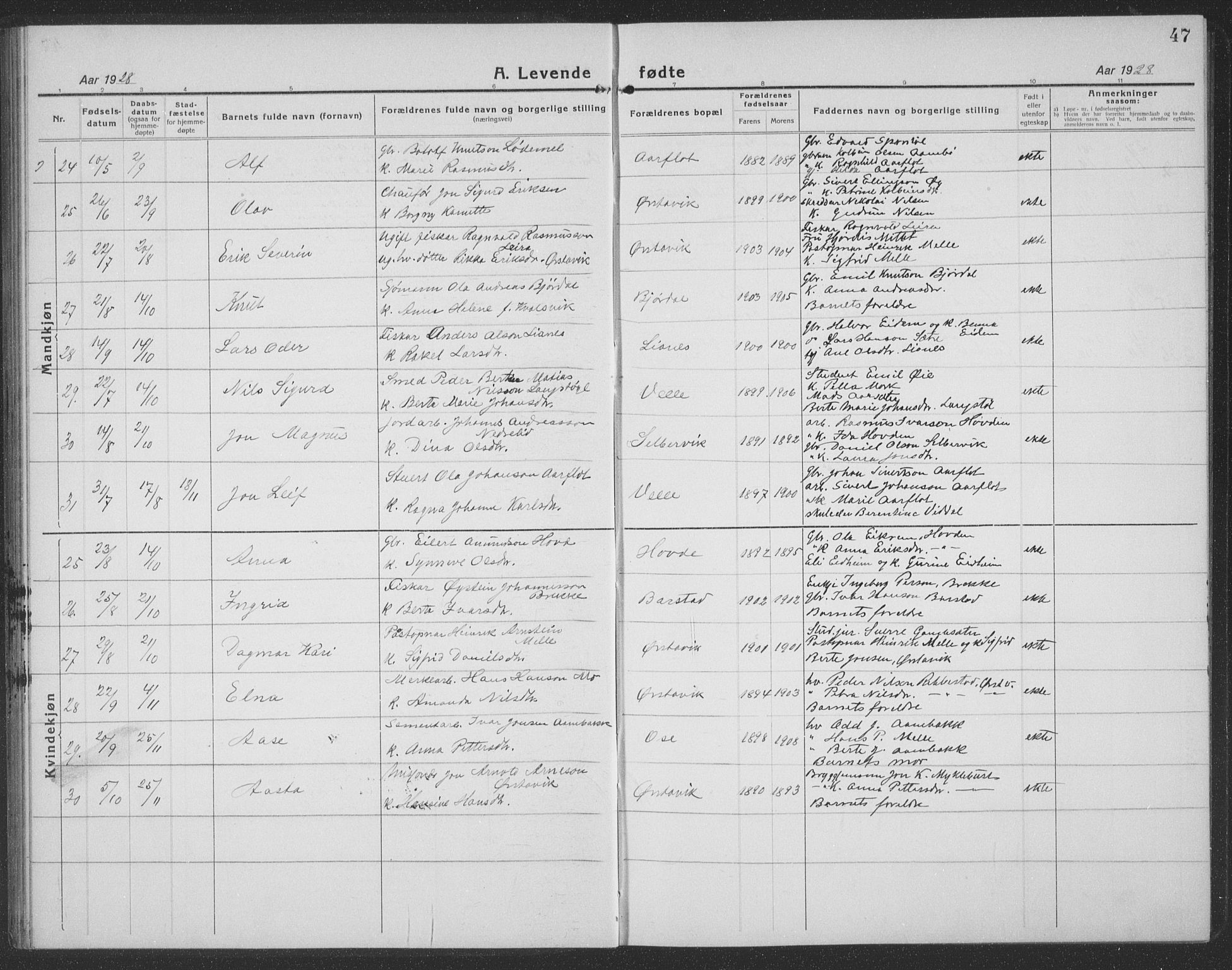 Ministerialprotokoller, klokkerbøker og fødselsregistre - Møre og Romsdal, AV/SAT-A-1454/513/L0191: Klokkerbok nr. 513C05, 1920-1941, s. 47