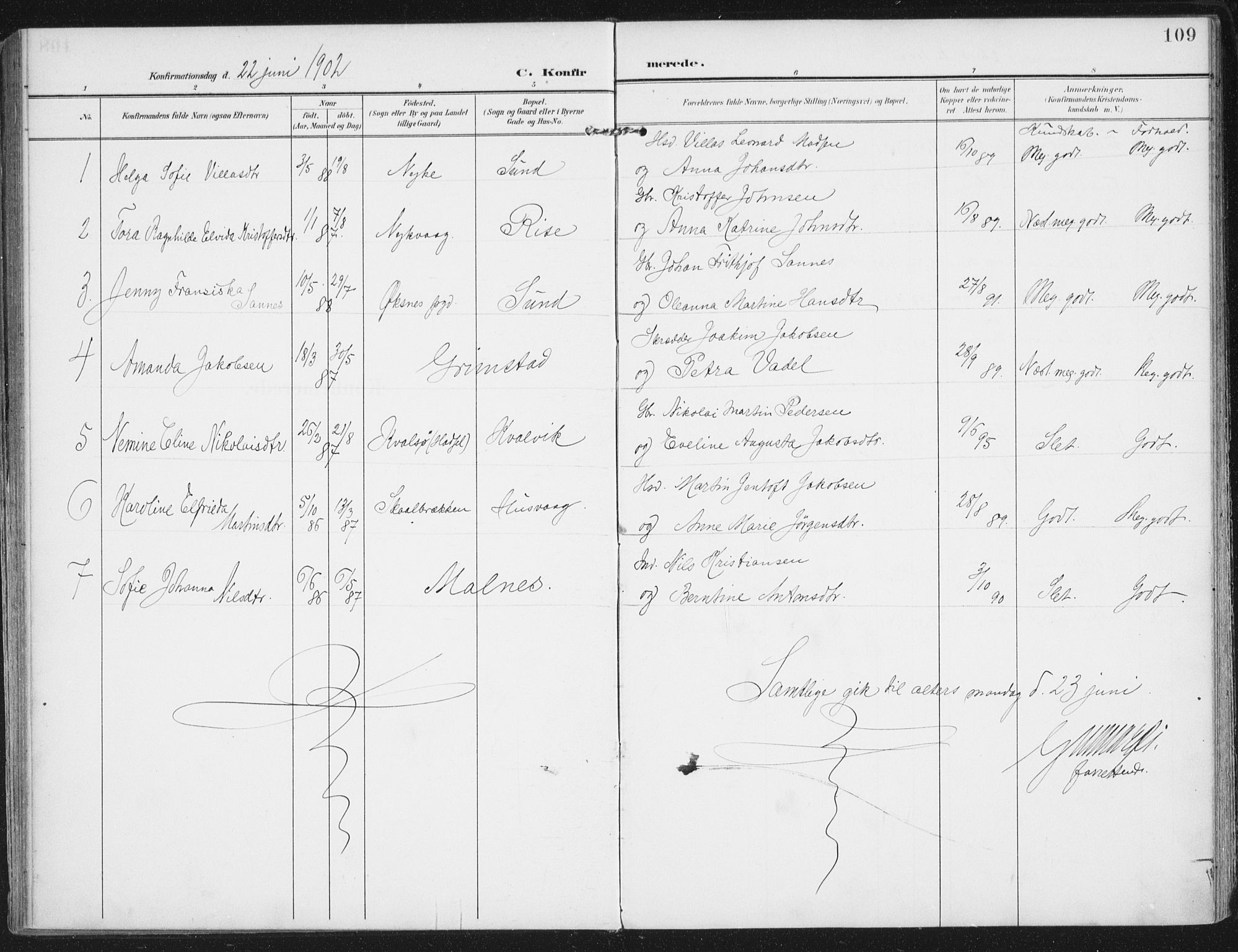 Ministerialprotokoller, klokkerbøker og fødselsregistre - Nordland, AV/SAT-A-1459/892/L1321: Ministerialbok nr. 892A02, 1902-1918, s. 109