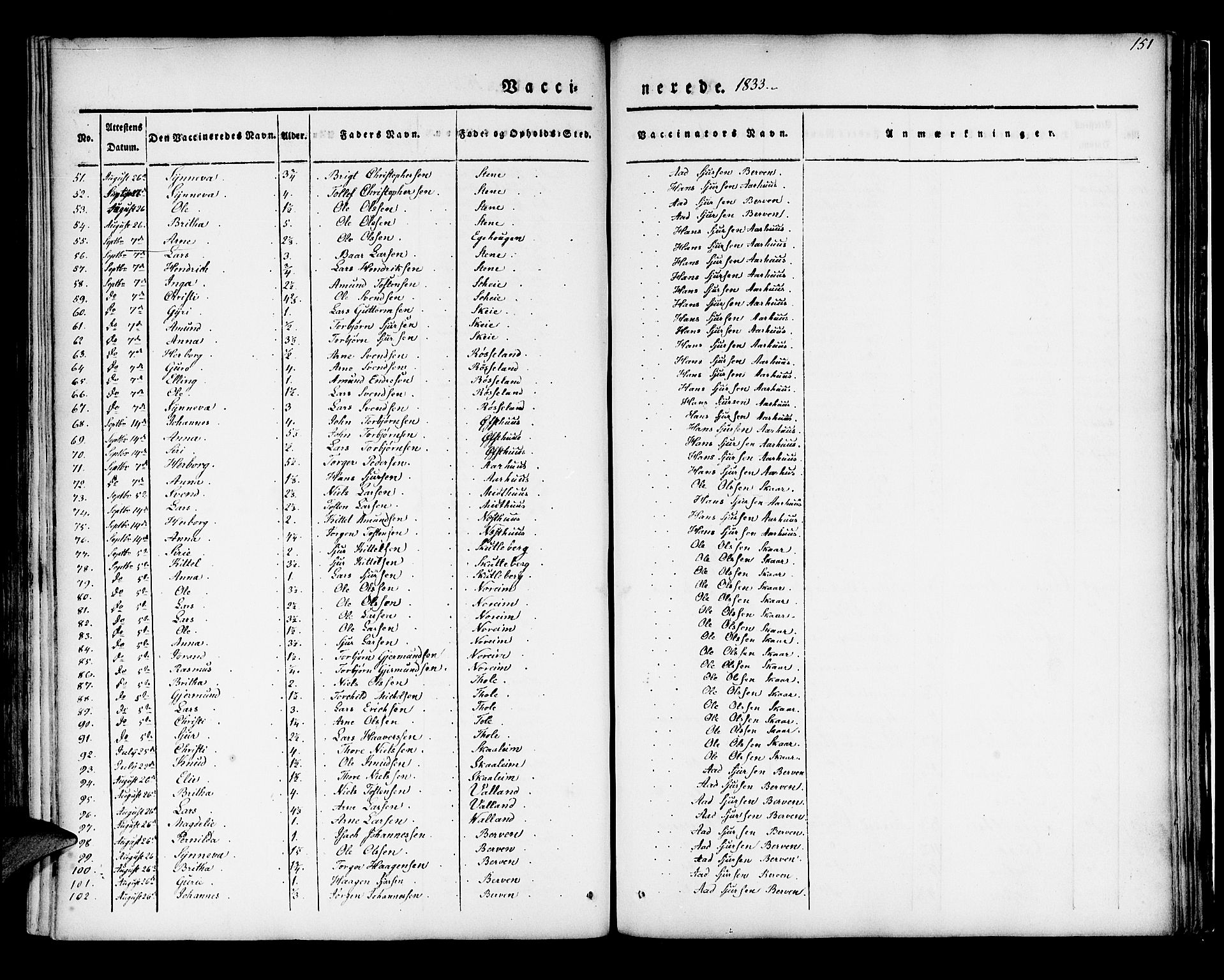 Kvam sokneprestembete, AV/SAB-A-76201/H/Haa: Ministerialbok nr. A 7, 1832-1843, s. 151