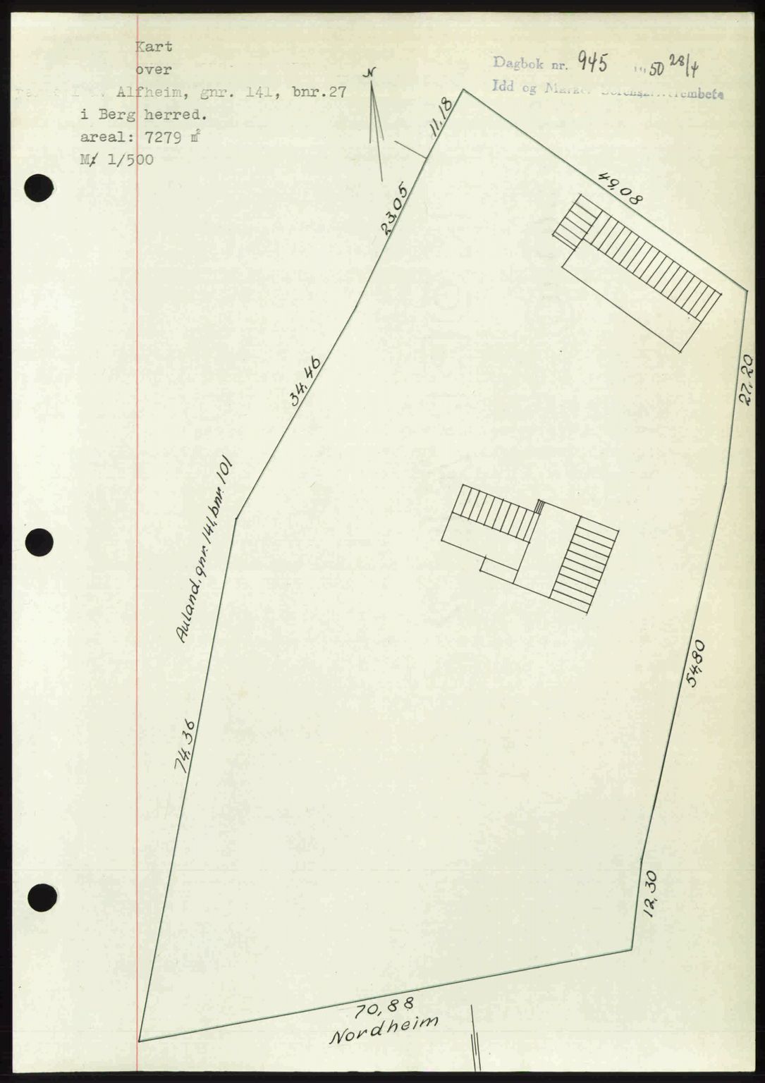 Idd og Marker sorenskriveri, AV/SAO-A-10283/G/Gb/Gbb/L0014: Pantebok nr. A14, 1950-1950, Dagboknr: 945/1950