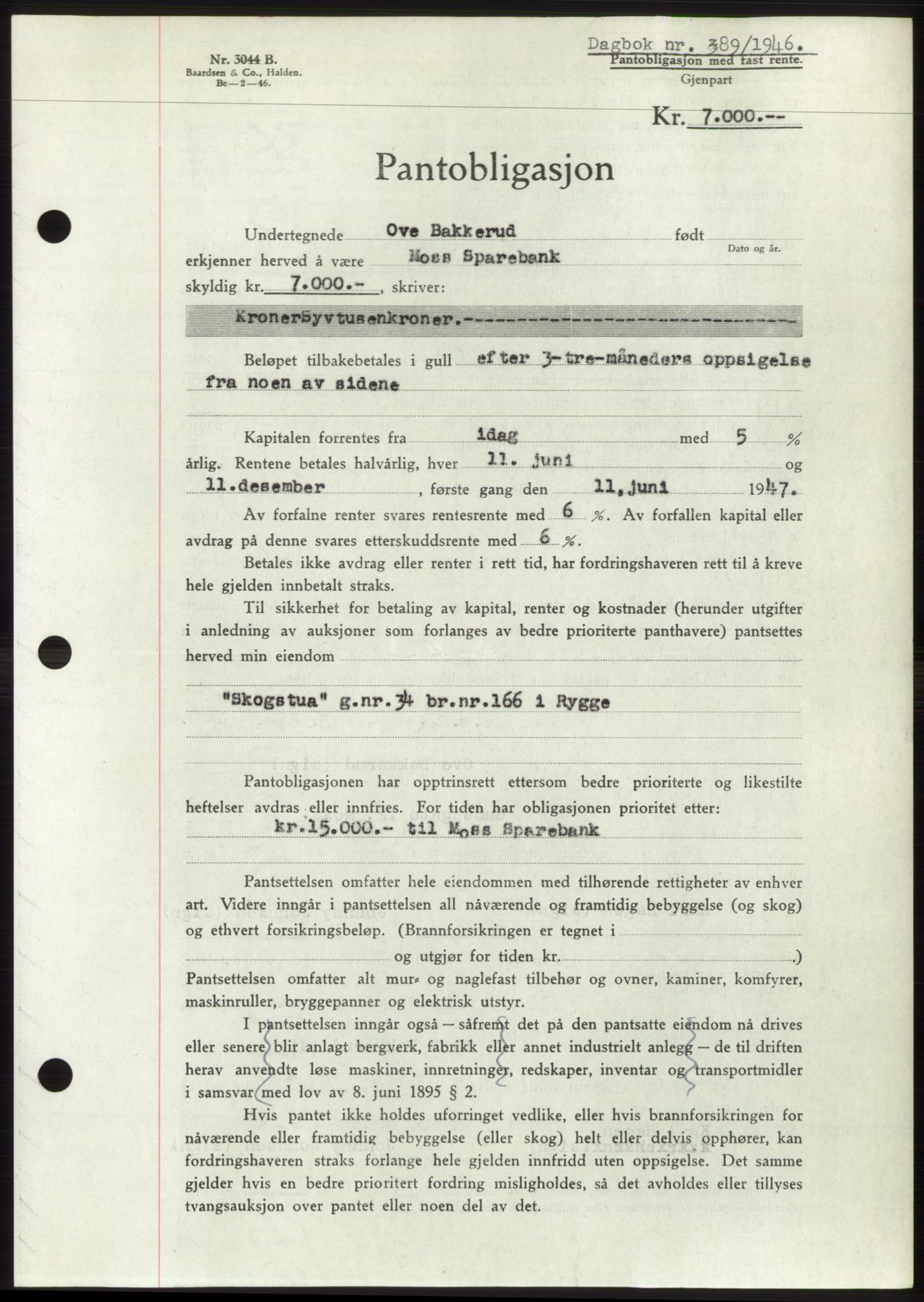 Moss sorenskriveri, SAO/A-10168: Pantebok nr. B16, 1946-1947, Dagboknr: 389/1947