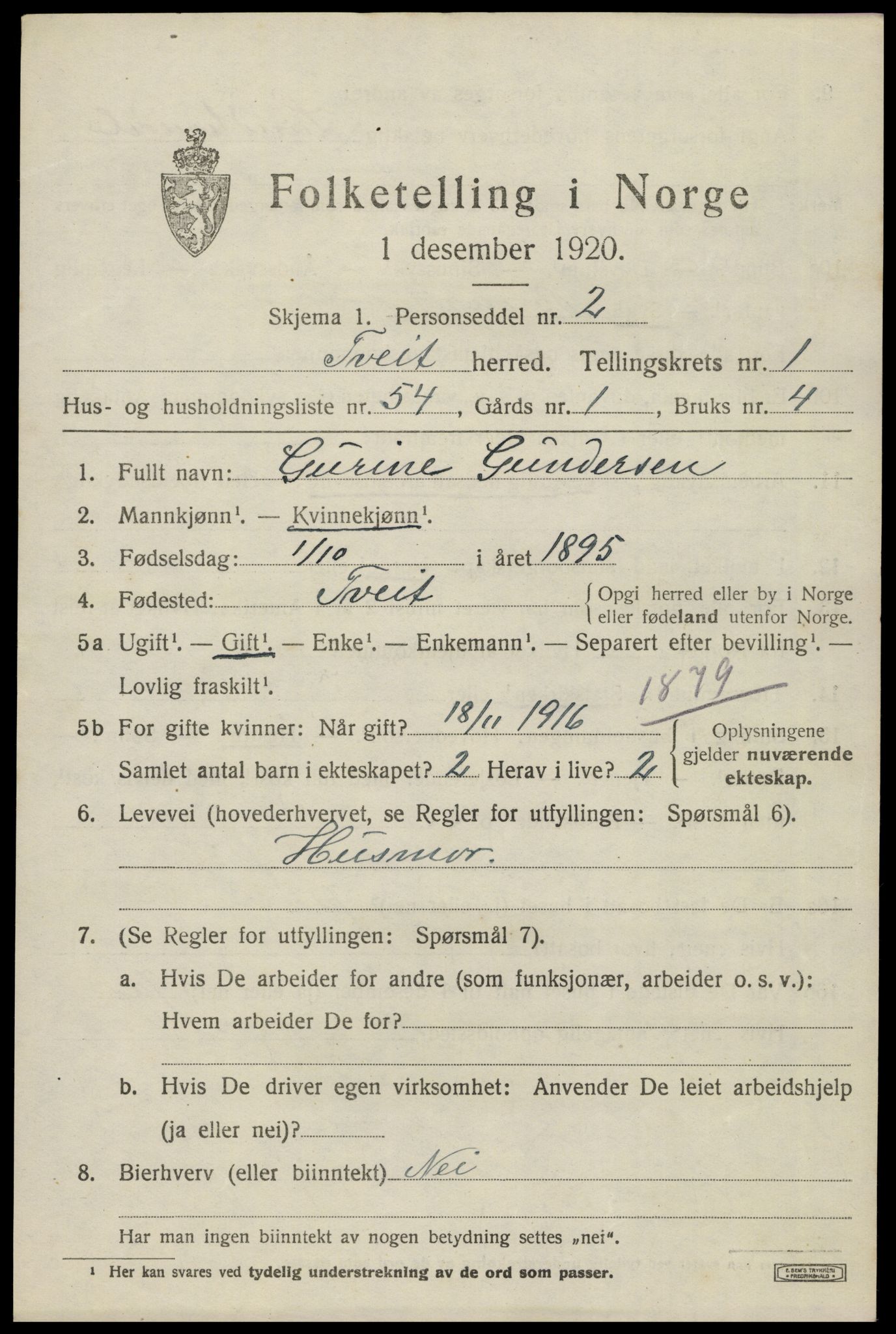SAK, Folketelling 1920 for 1013 Tveit herred, 1920, s. 1214