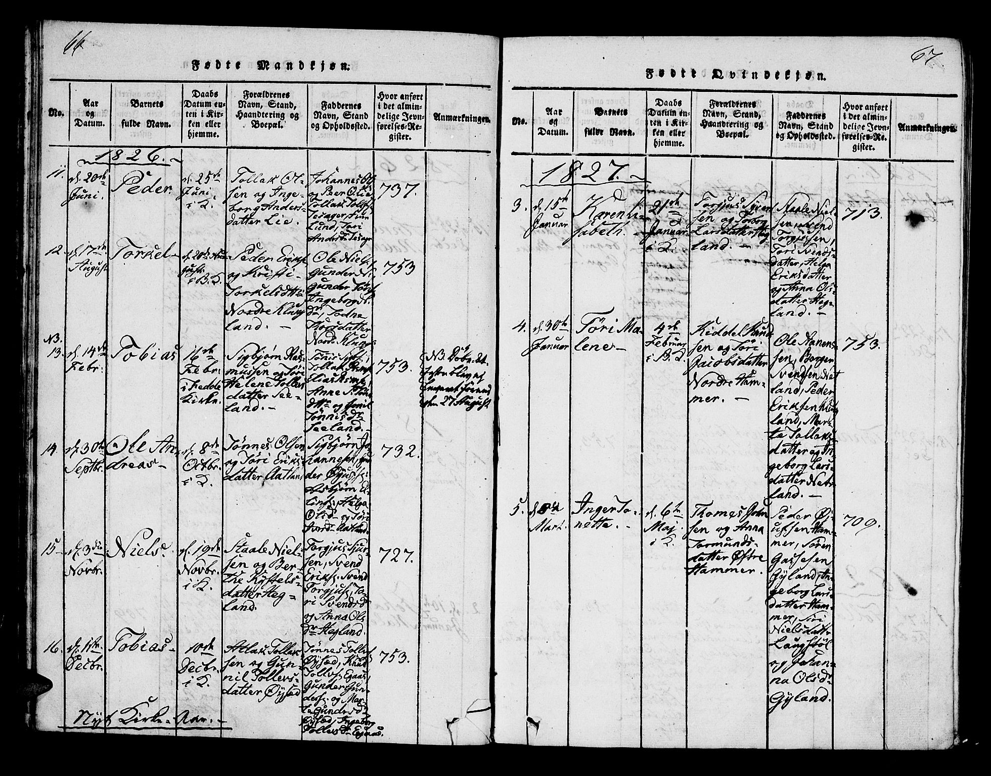 Bakke sokneprestkontor, SAK/1111-0002/F/Fa/Fab/L0001: Ministerialbok nr. A 1, 1815-1835, s. 66-67