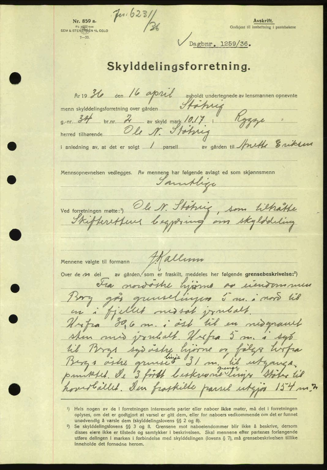 Moss sorenskriveri, SAO/A-10168: Pantebok nr. A1, 1936-1936, Dagboknr: 1259/1936