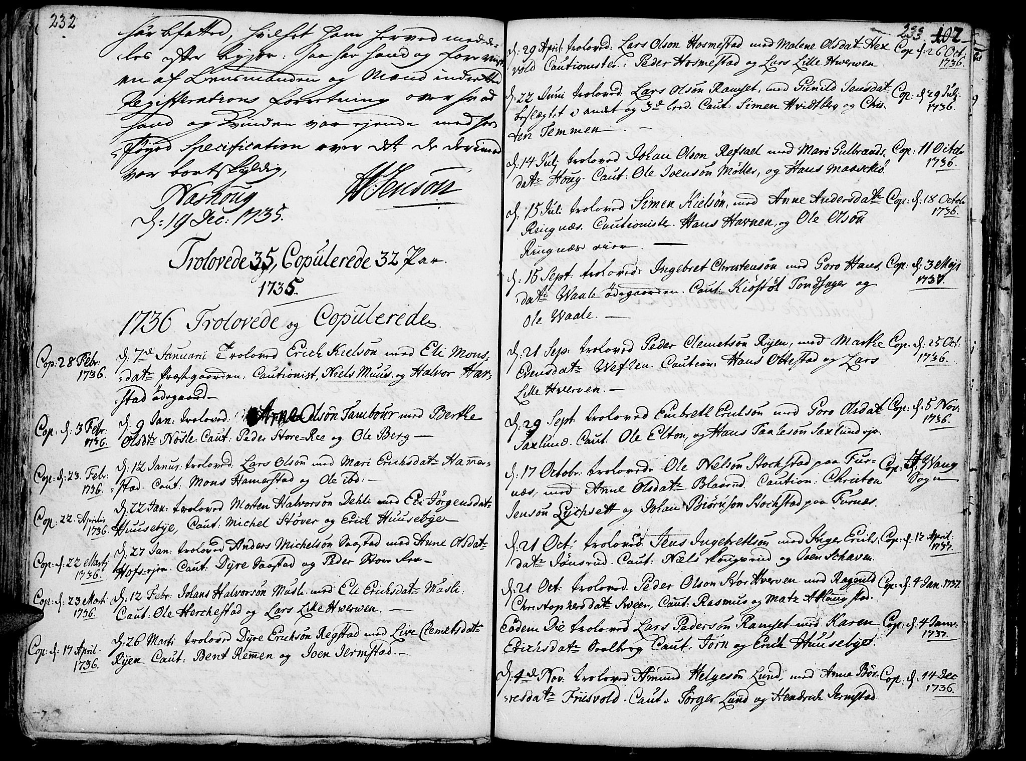 Stange prestekontor, AV/SAH-PREST-002/K/L0004: Ministerialbok nr. 4, 1735-1754, s. 232-233