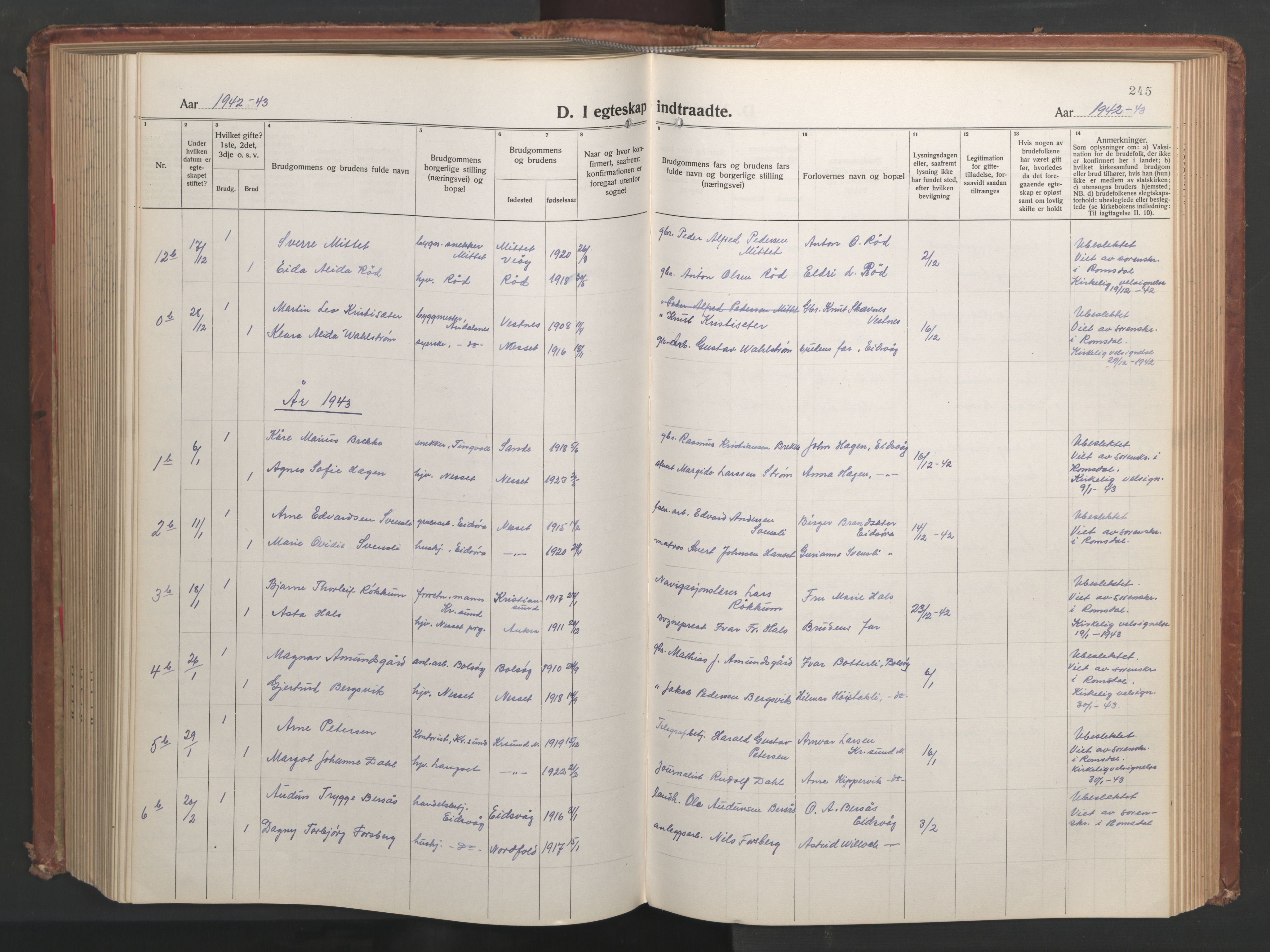 Ministerialprotokoller, klokkerbøker og fødselsregistre - Møre og Romsdal, AV/SAT-A-1454/551/L0633: Klokkerbok nr. 551C05, 1921-1961, s. 245