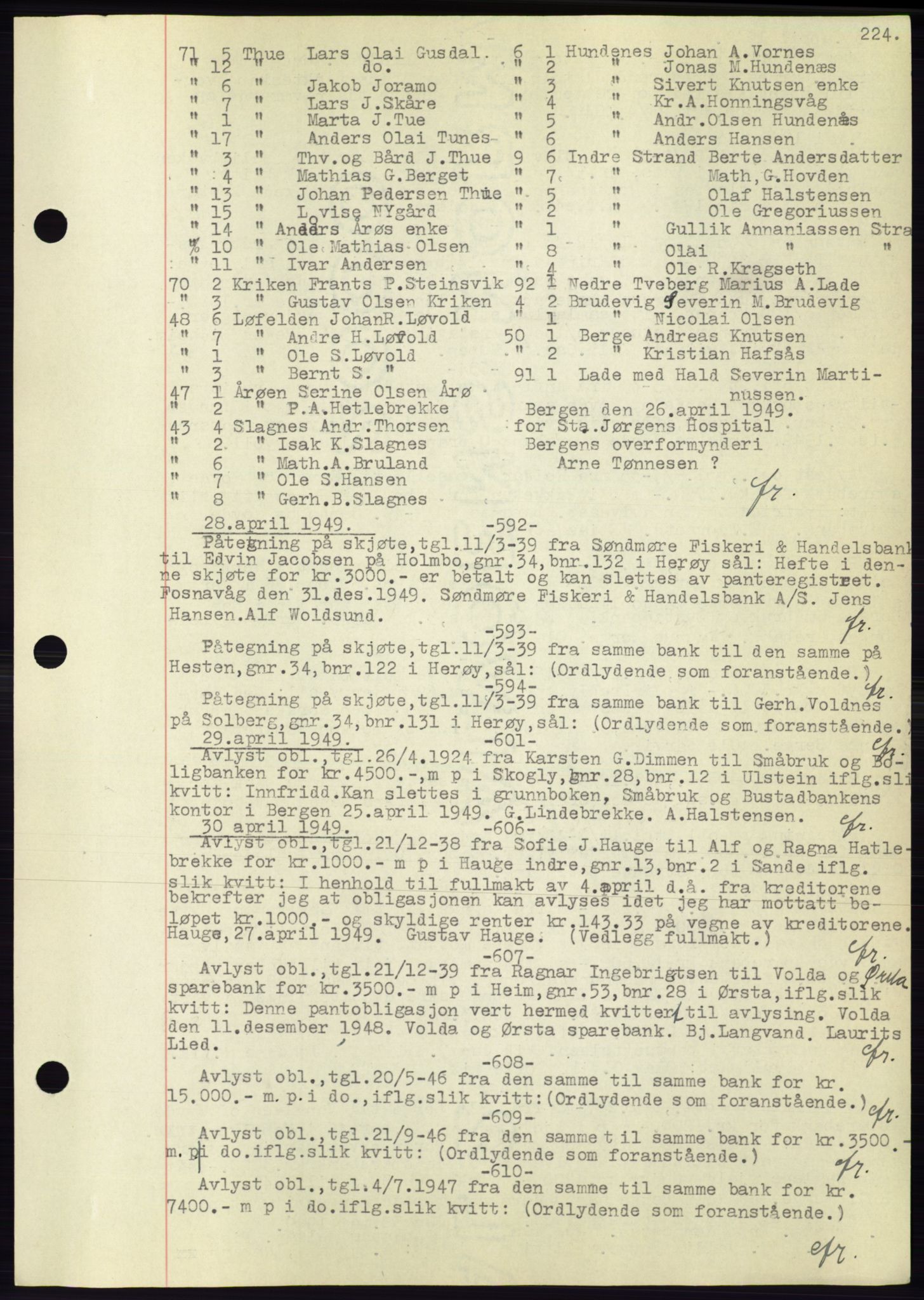 Søre Sunnmøre sorenskriveri, SAT/A-4122/1/2/2C/L0072: Pantebok nr. 66, 1941-1955, Dagboknr: 592/1949