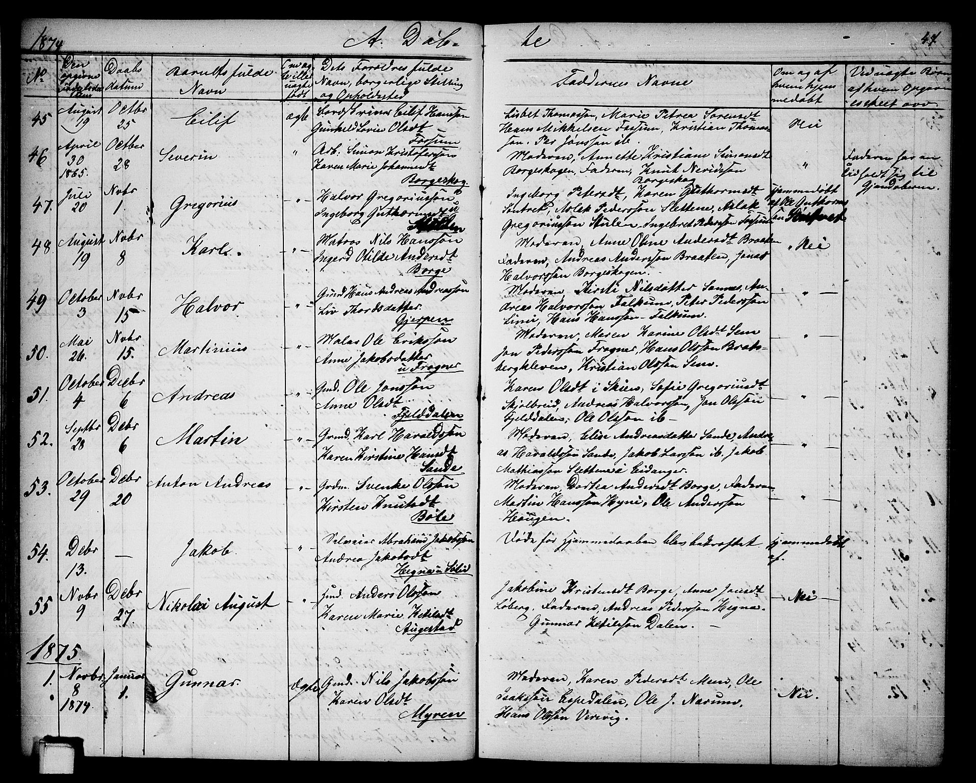 Gjerpen kirkebøker, AV/SAKO-A-265/G/Ga/L0001: Klokkerbok nr. I 1, 1864-1882, s. 47