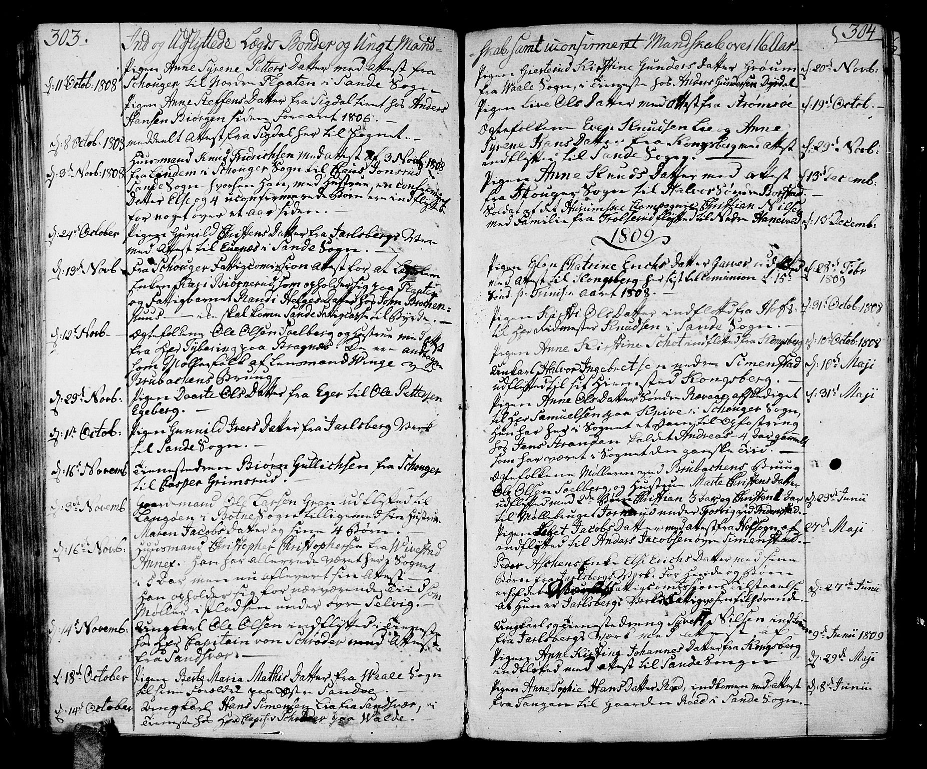 Sande Kirkebøker, AV/SAKO-A-53/F/Fa/L0002: Ministerialbok nr. 2, 1804-1814, s. 303-304