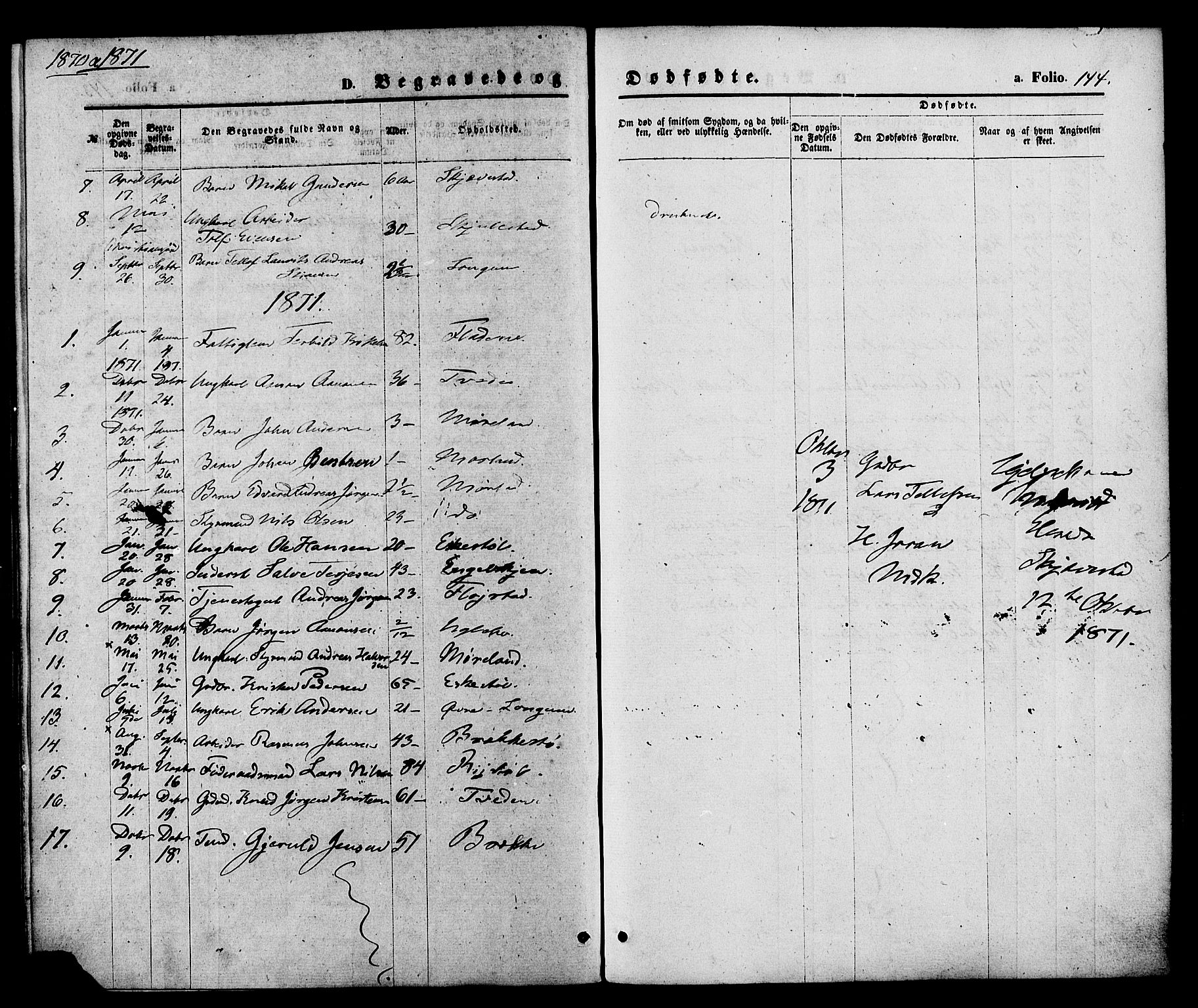 Austre Moland sokneprestkontor, SAK/1111-0001/F/Fa/Faa/L0009: Ministerialbok nr. A 9, 1869-1879, s. 144