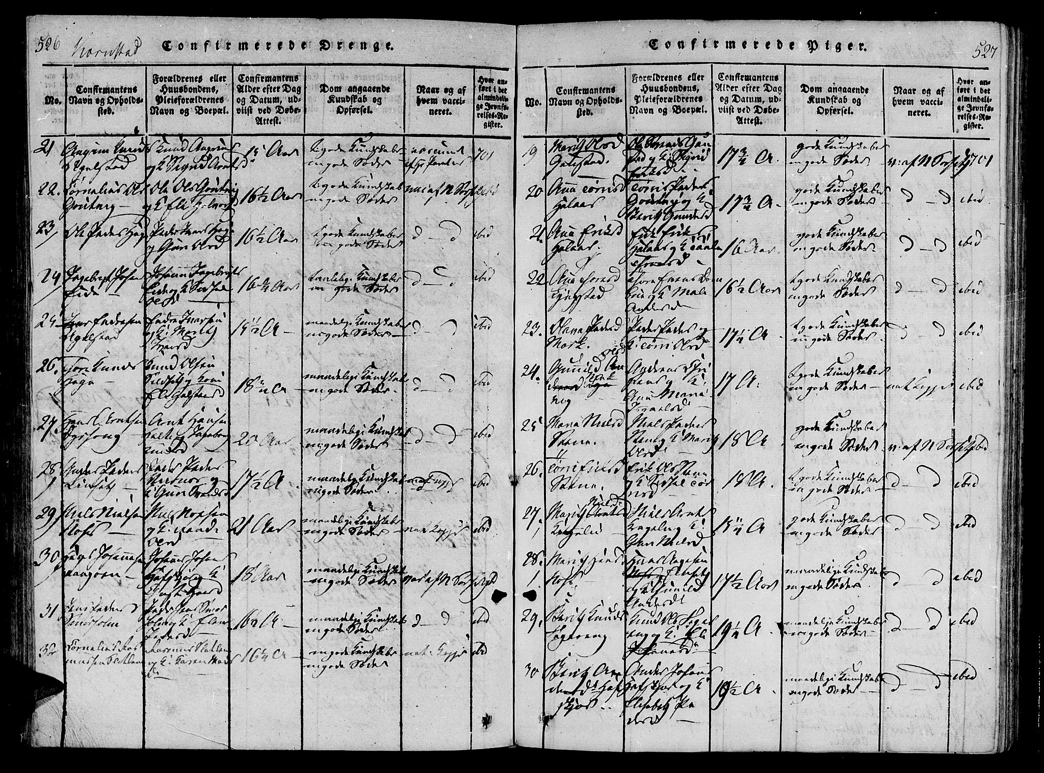 Ministerialprotokoller, klokkerbøker og fødselsregistre - Møre og Romsdal, AV/SAT-A-1454/568/L0800: Ministerialbok nr. 568A09 /3, 1820-1830, s. 526-527