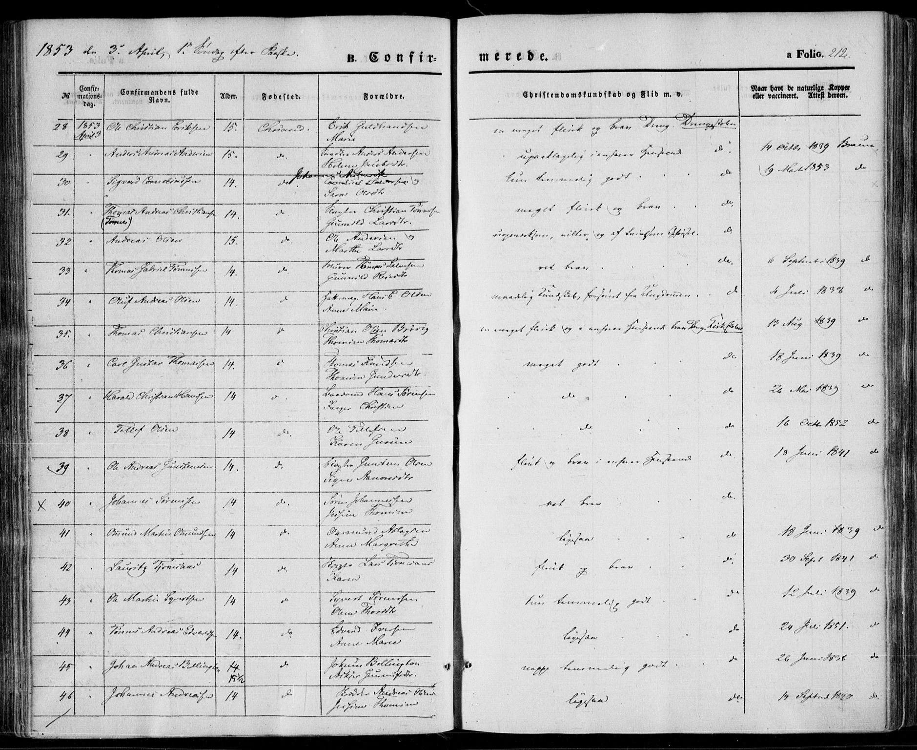 Kristiansand domprosti, AV/SAK-1112-0006/F/Fa/L0014: Ministerialbok nr. A 14, 1852-1867, s. 212