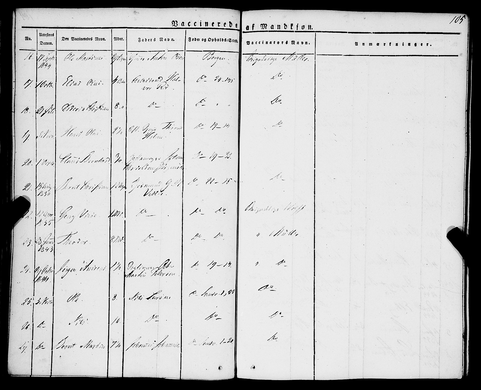 Korskirken sokneprestembete, SAB/A-76101/H/Haa/L0050: Ministerialbok nr. F 1, 1821-1869, s. 105