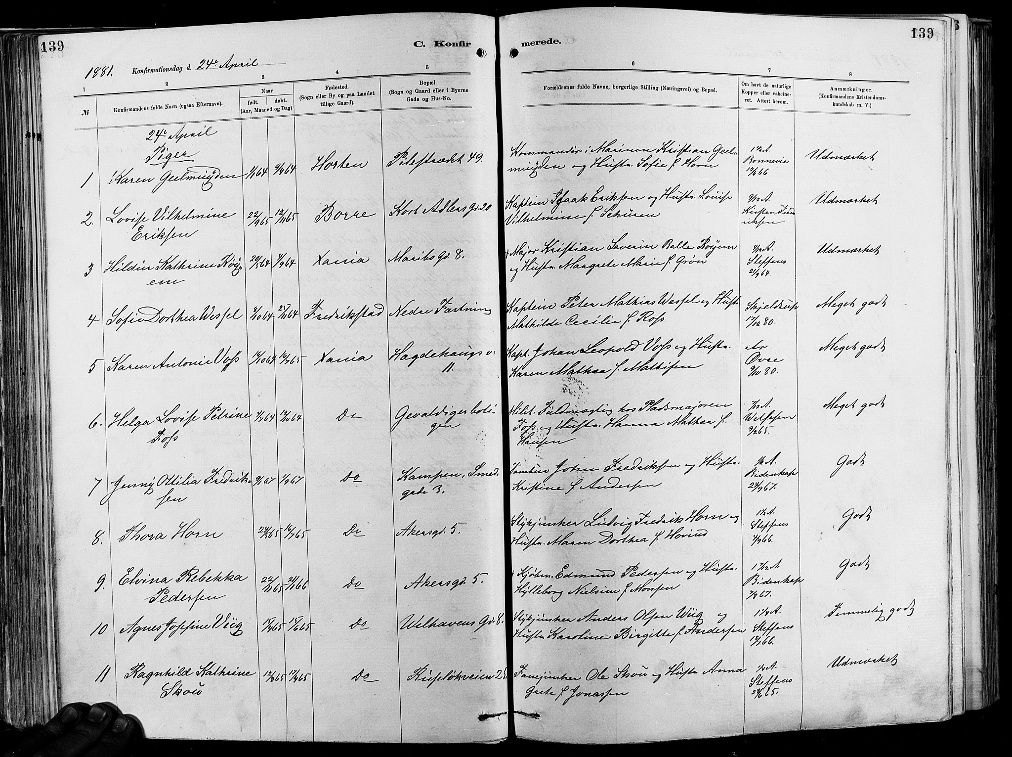 Garnisonsmenigheten Kirkebøker, SAO/A-10846/F/Fa/L0012: Ministerialbok nr. 12, 1880-1893, s. 139