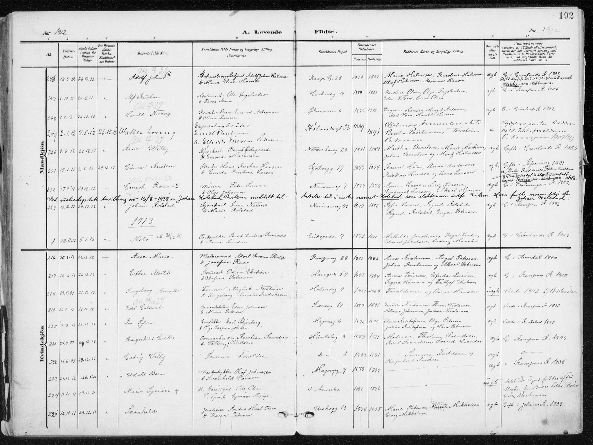 Kampen prestekontor Kirkebøker, AV/SAO-A-10853/F/Fa/L0010: Ministerialbok nr. I 10, 1905-1917, s. 192