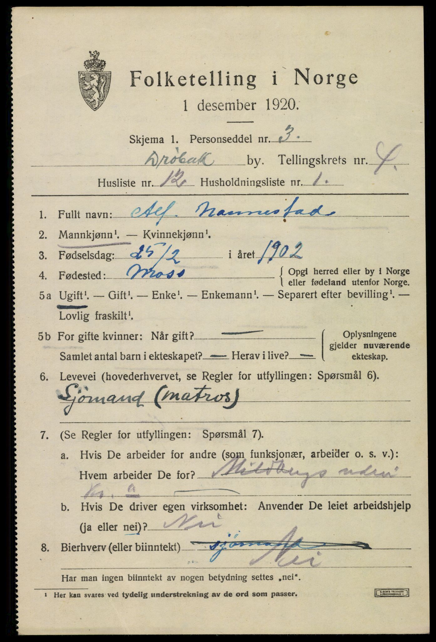 SAO, Folketelling 1920 for 0203 Drøbak kjøpstad, 1920, s. 4215