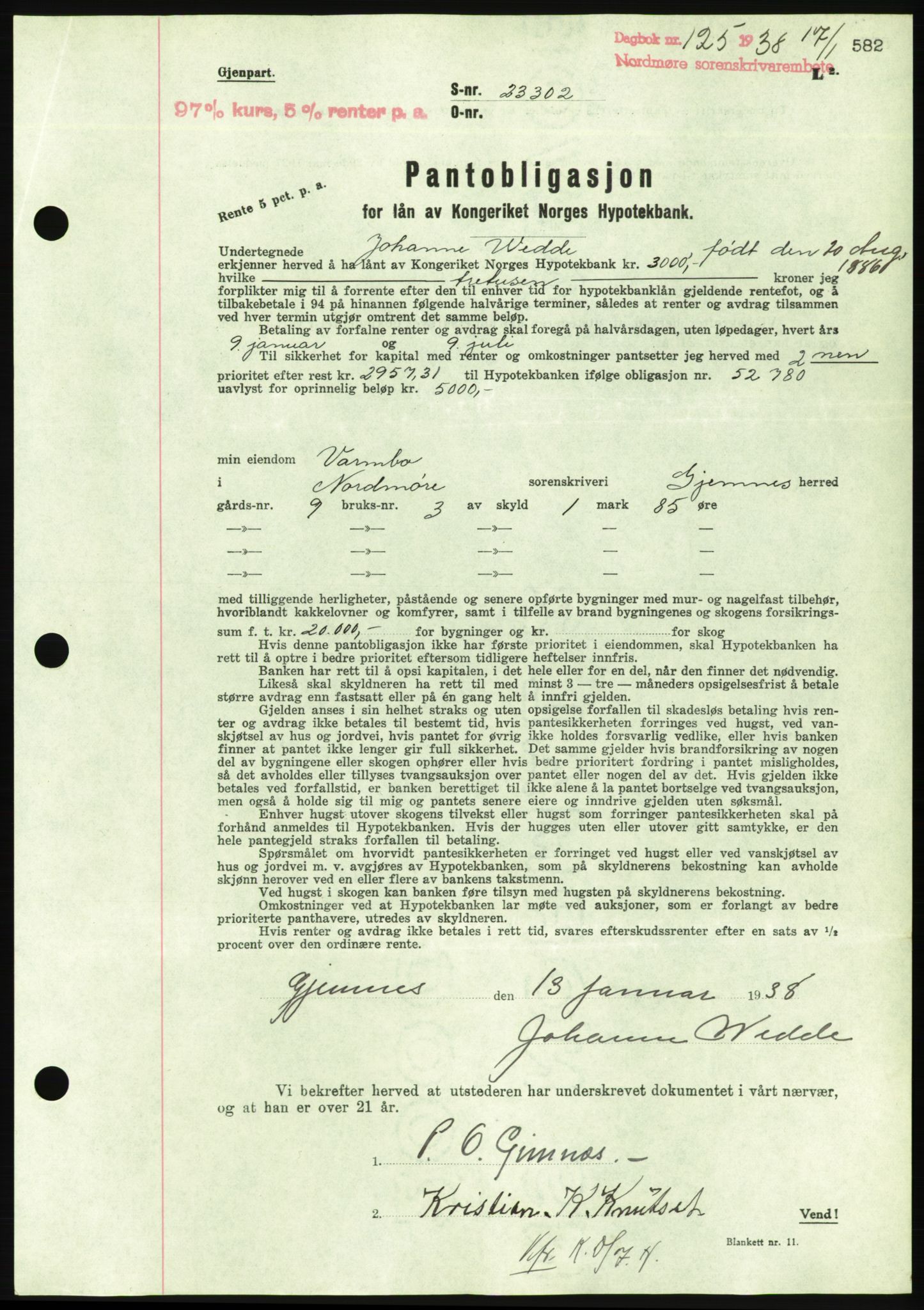 Nordmøre sorenskriveri, AV/SAT-A-4132/1/2/2Ca/L0092: Pantebok nr. B82, 1937-1938, Dagboknr: 125/1938