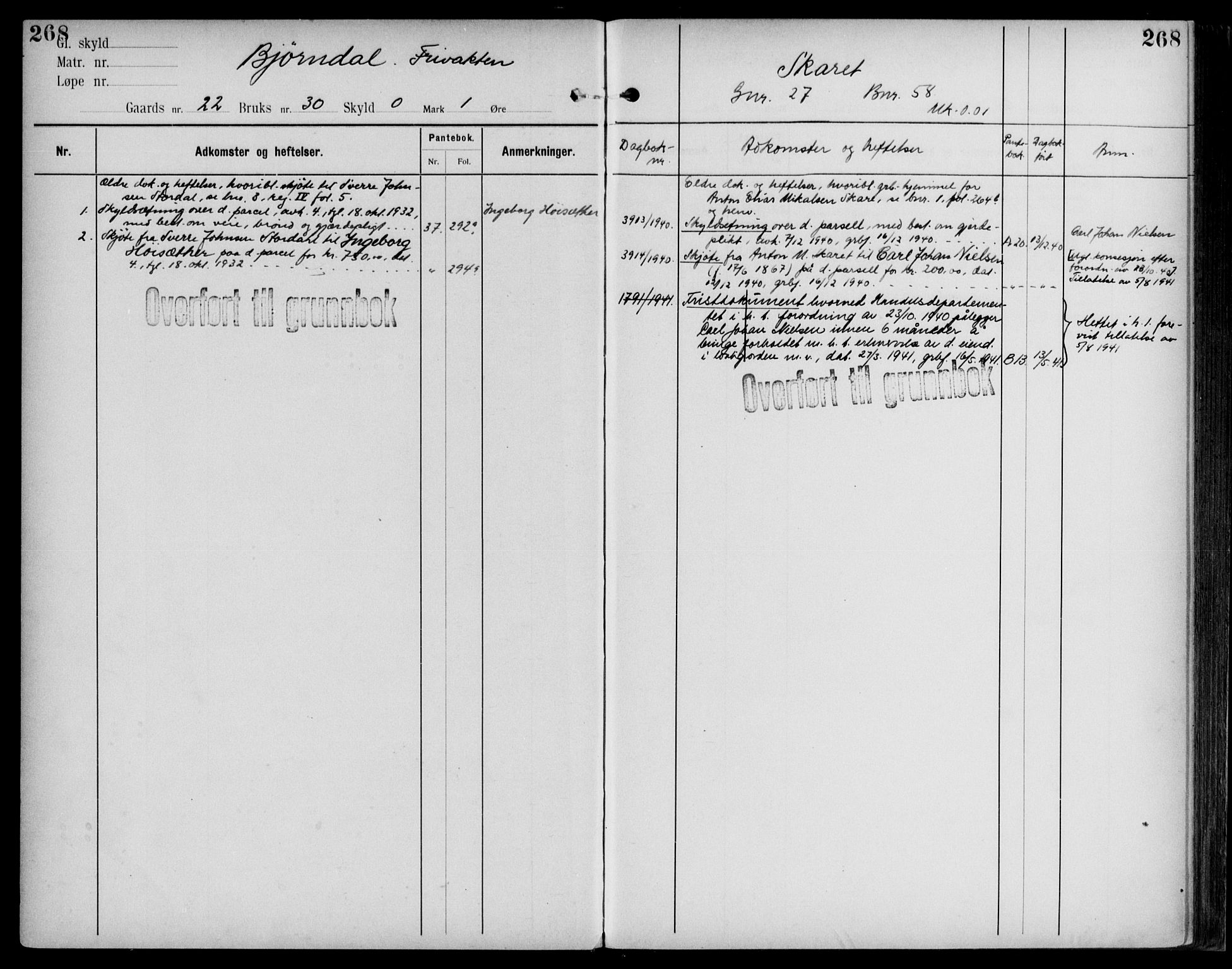 Midhordland sorenskriveri, AV/SAB-A-3001/1/G/Ga/Gab/L0109: Panteregister nr. II.A.b.109, s. 268