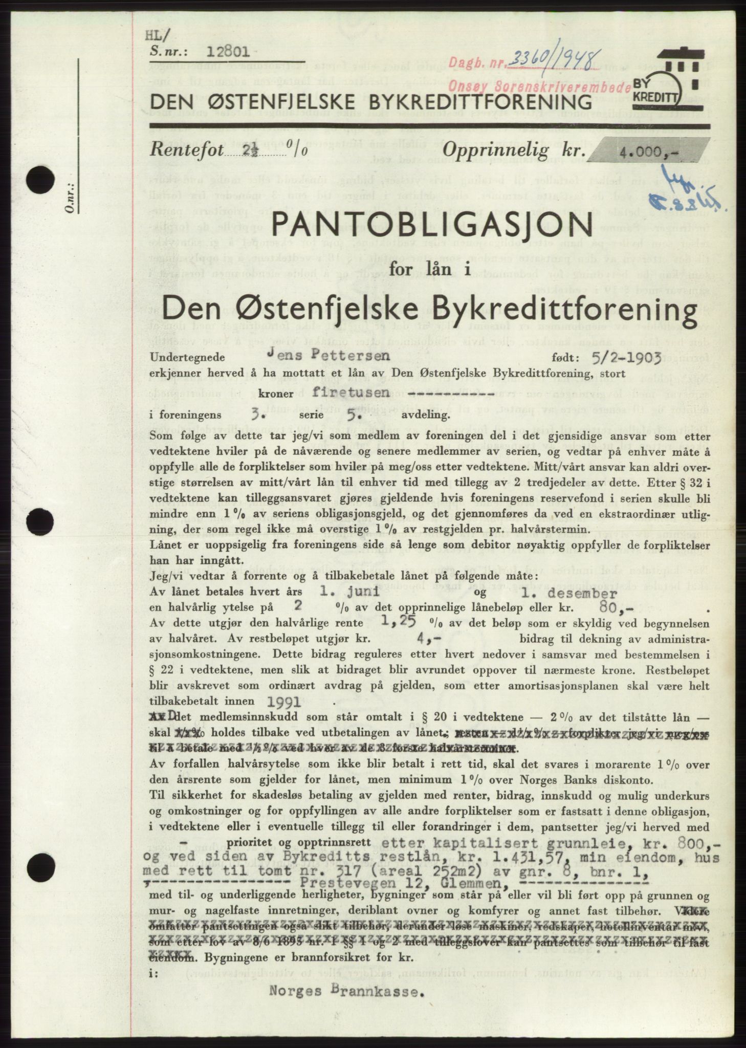 Onsøy sorenskriveri, SAO/A-10474/G/Ga/Gac/L0007: Pantebok nr. B 14-7, 1948-1948, Dagboknr: 3360/1948