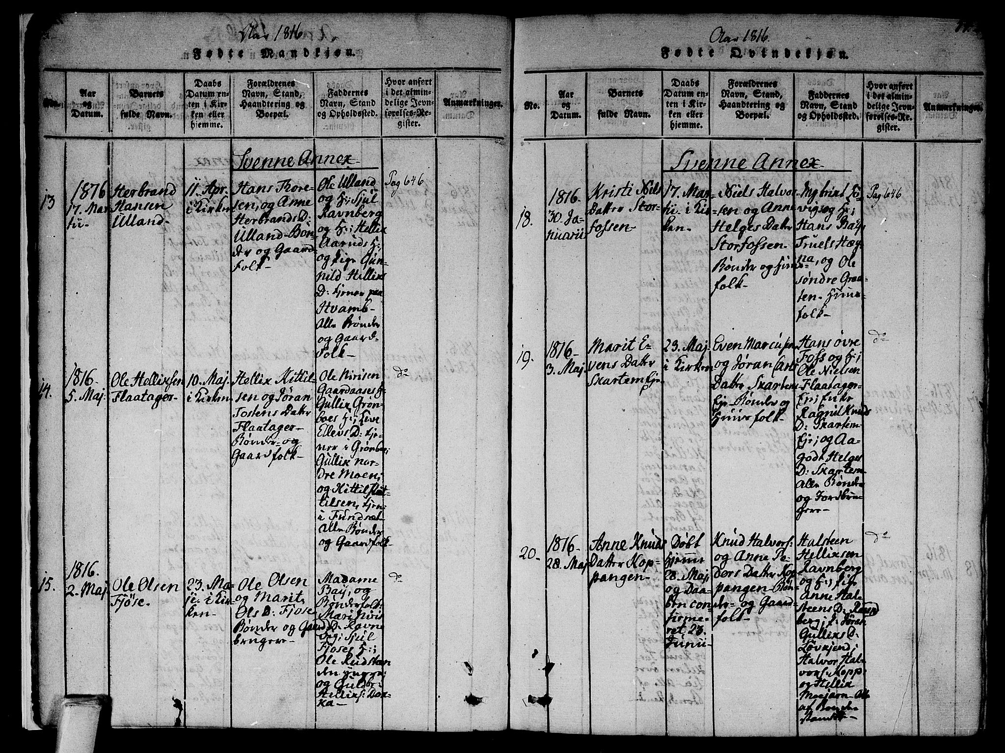 Flesberg kirkebøker, AV/SAKO-A-18/F/Fa/L0005: Ministerialbok nr. I 5, 1816-1834, s. 13-14