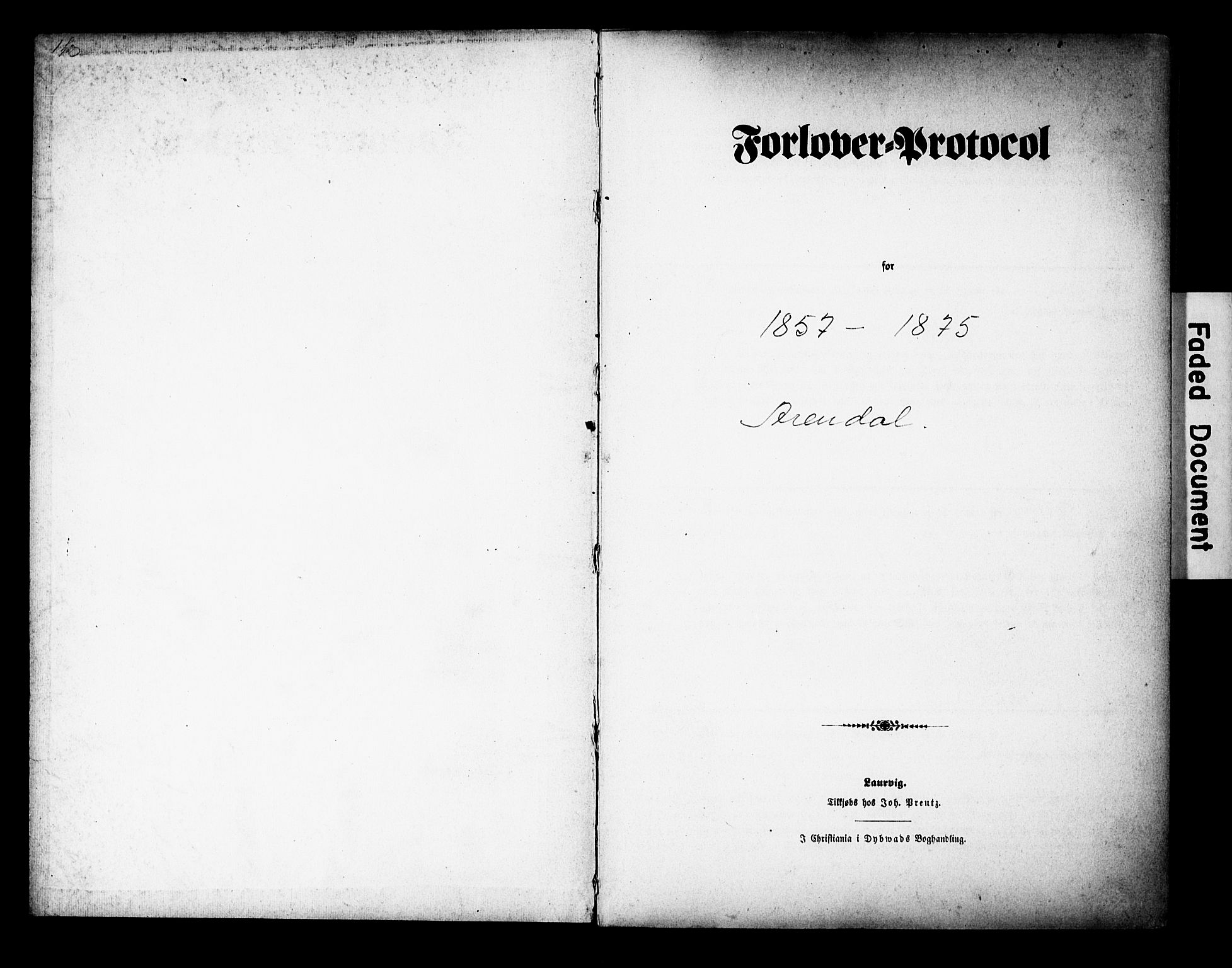 Arendal sokneprestkontor, Trefoldighet, SAK/1111-0040/F/Fe/L0001: Forlovererklæringer nr. A VI 1, 1857-1875