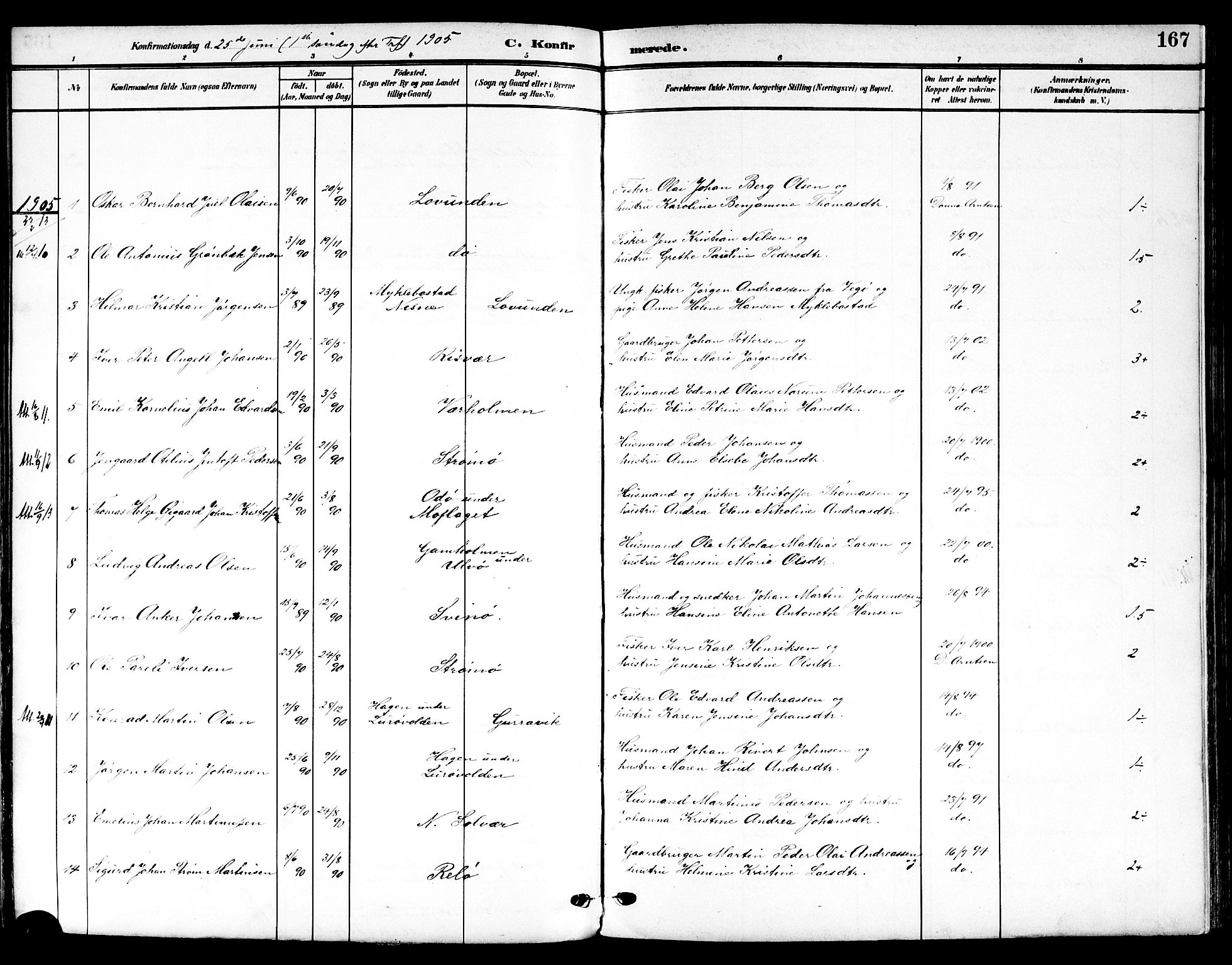 Ministerialprotokoller, klokkerbøker og fødselsregistre - Nordland, AV/SAT-A-1459/839/L0569: Ministerialbok nr. 839A06, 1903-1922, s. 167